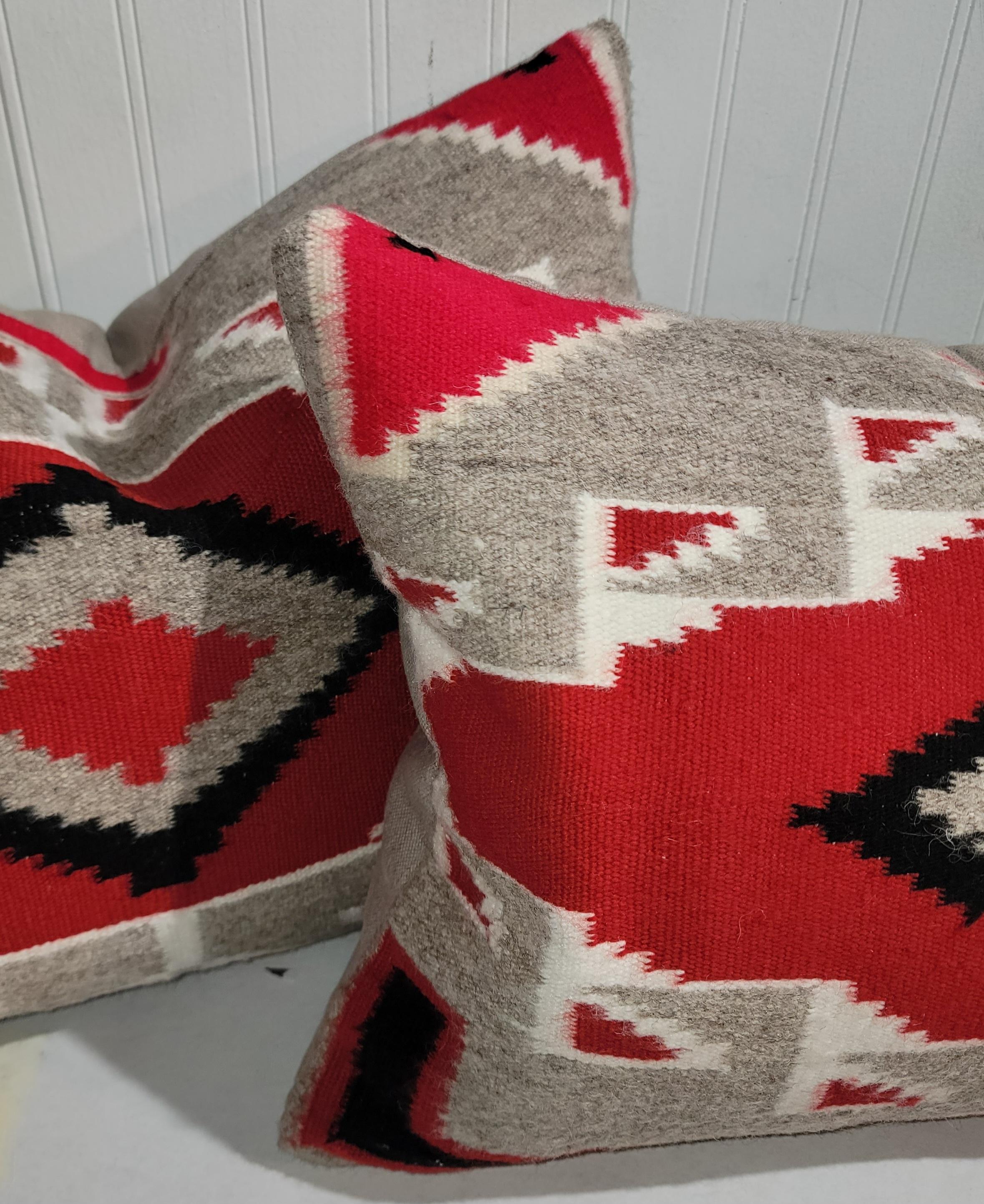American Amazing Navajo Weaving Kidney Pillows, Pair For Sale