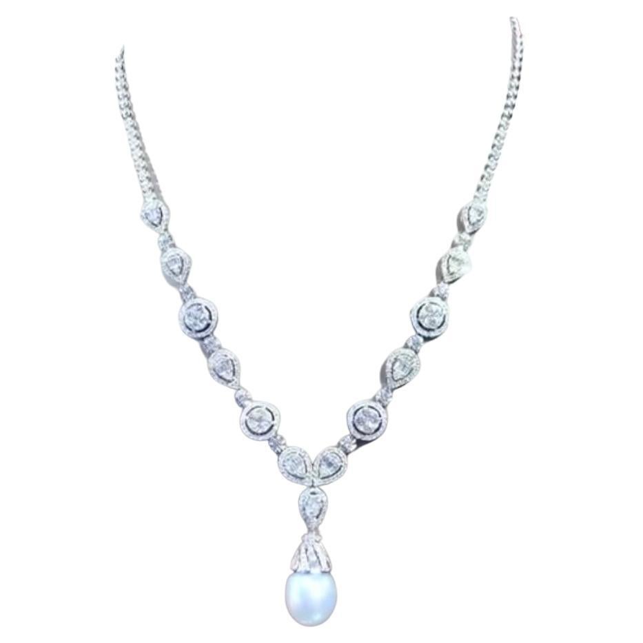 GIT Certified South Sea Pearl  7.25 Ct Diamonds 18k Gold Necklace 