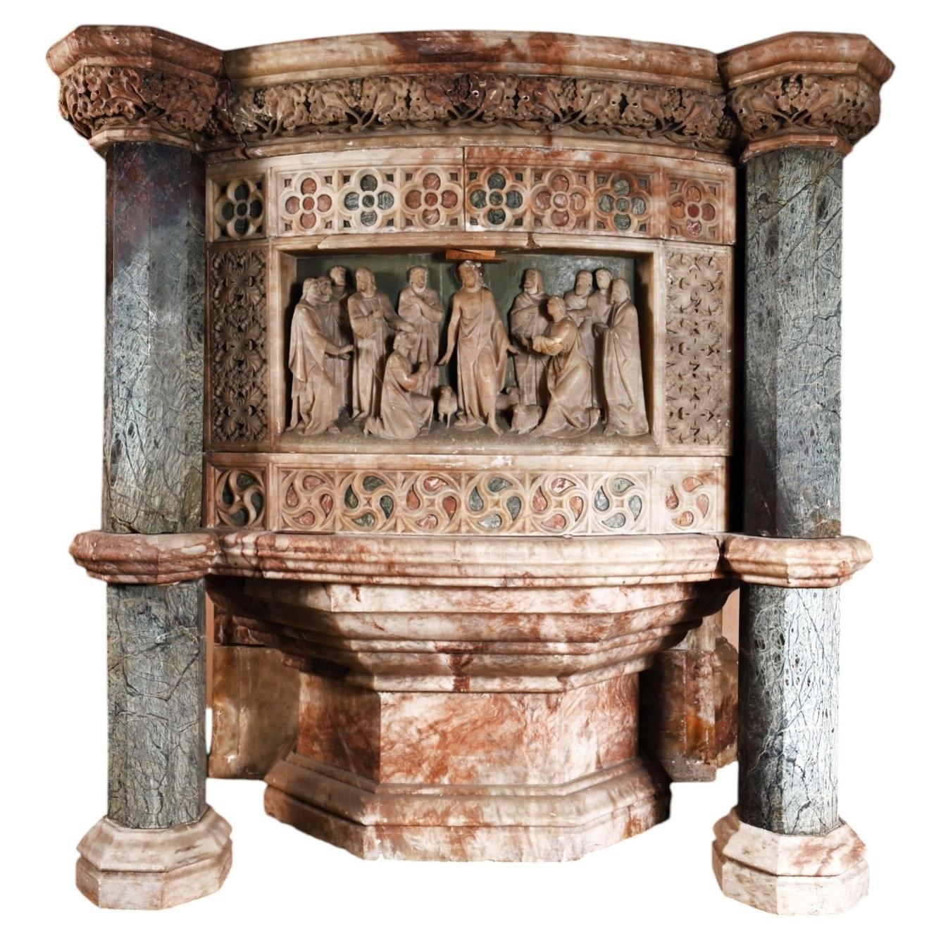 Amazing Neo-Gothic Pulpit in Alabastro Fiorito Marble, Florence, 18th Century
