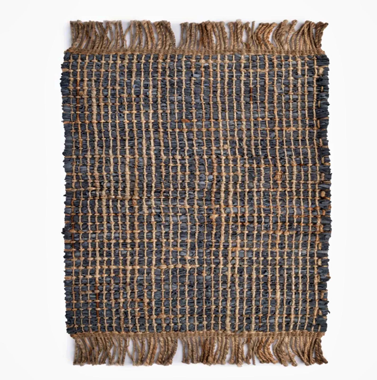 Hand-Crafted Amazing New Blue Leather Rug For Sale