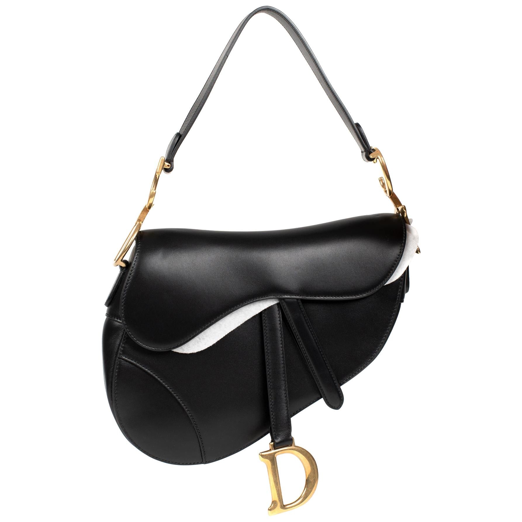 Amazing NEW Christian Dior Saddle bag in box black calfskin, golden hardware