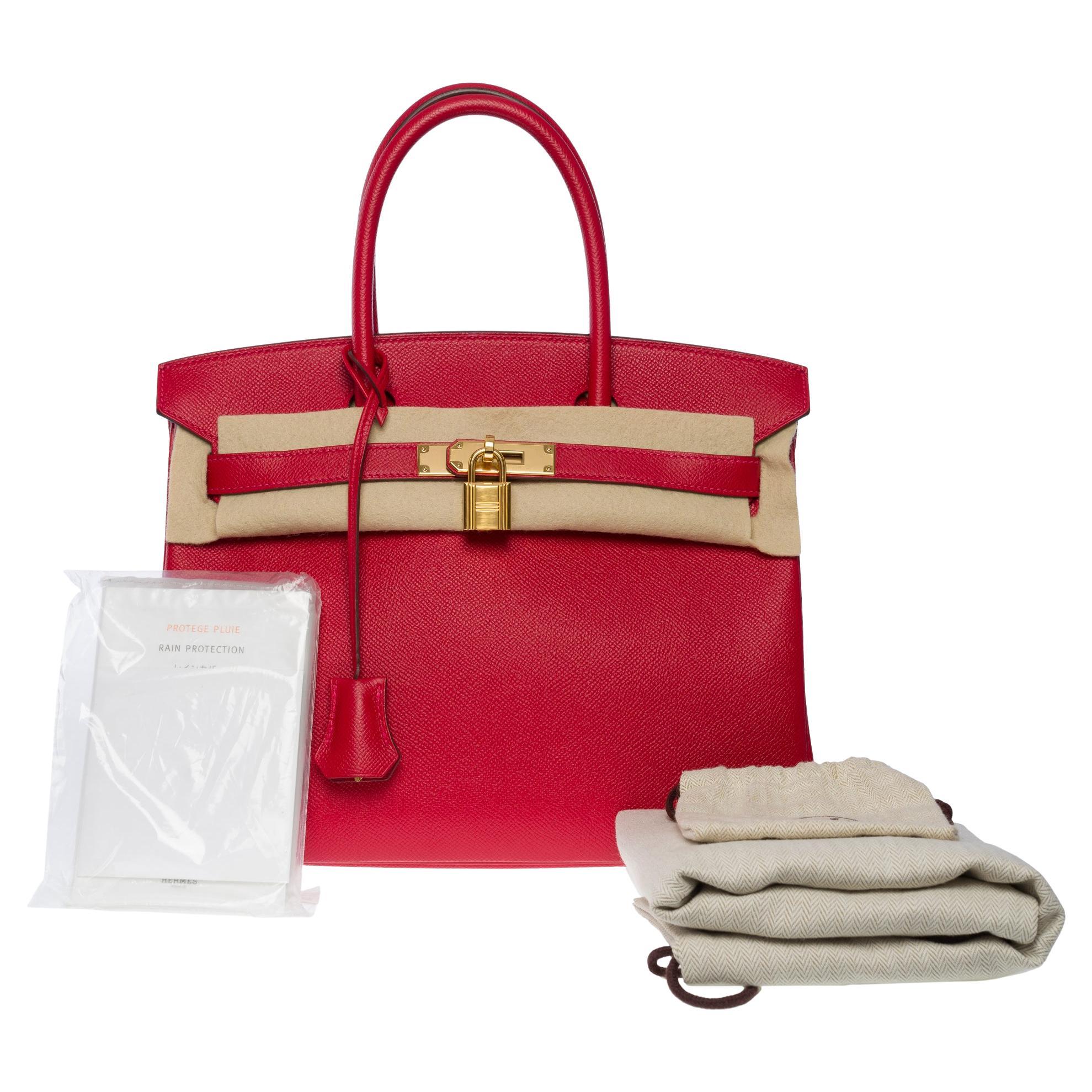 Amazing New Hermès Birkin 30 handbag in Rouge Casaque Epsom leather, GHW