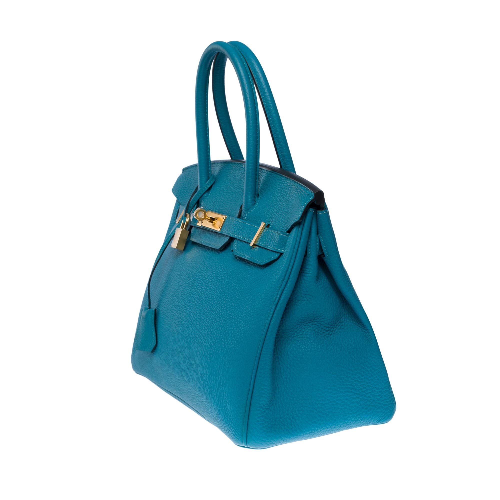Blue Amazing New Hermès Birkin 30 handbag in Turquoise Togo leather, GHW For Sale