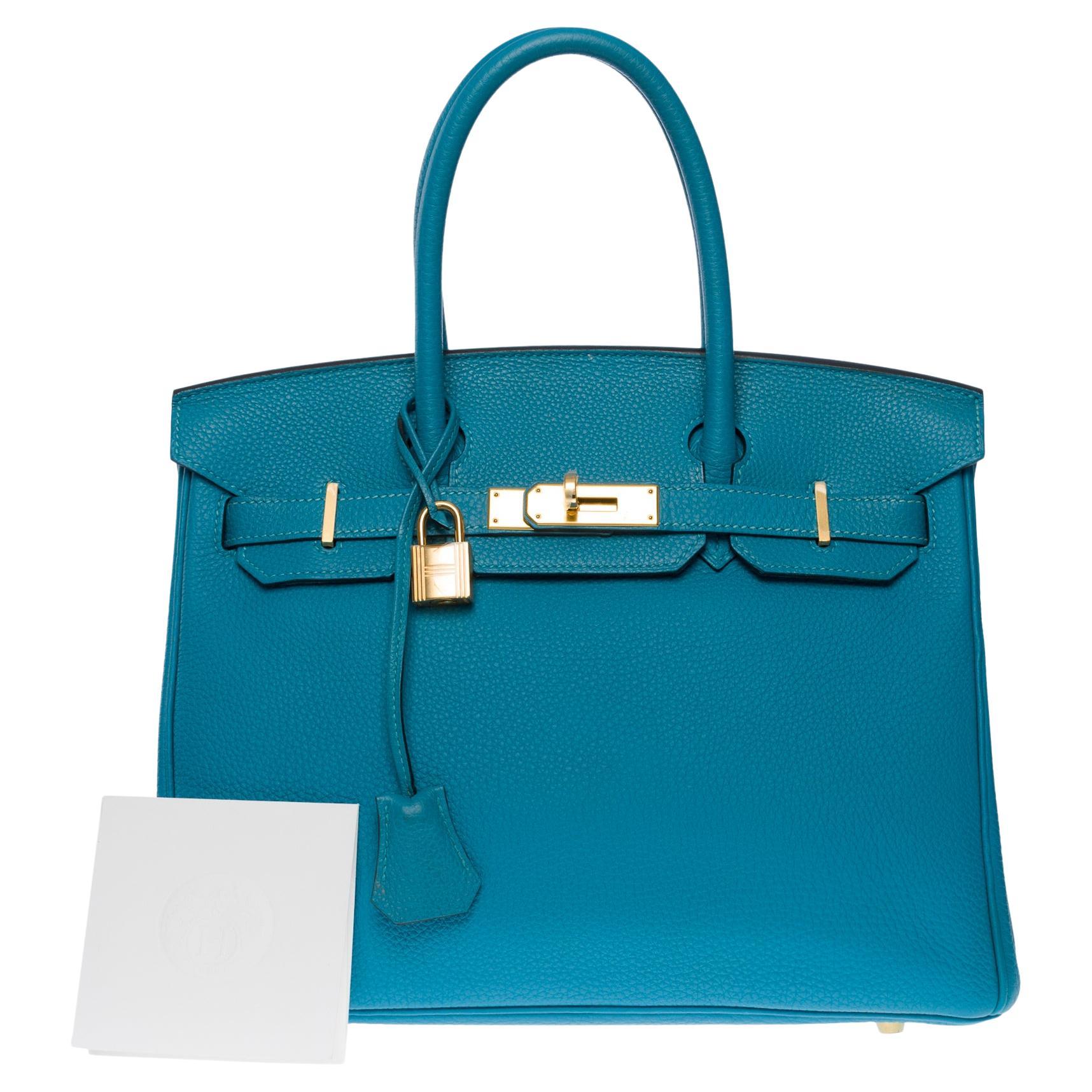 Amazing New Hermès Birkin 30 handbag in Turquoise Togo leather, GHW For Sale
