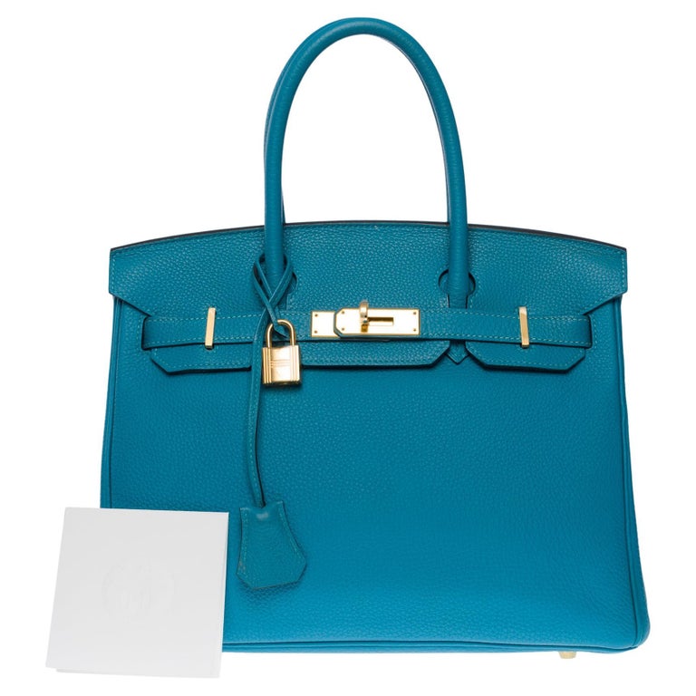 Amazing New Hermès Birkin 30 Handtasche in Türkis Togo Leder, GHW im  Angebot bei 1stDibs