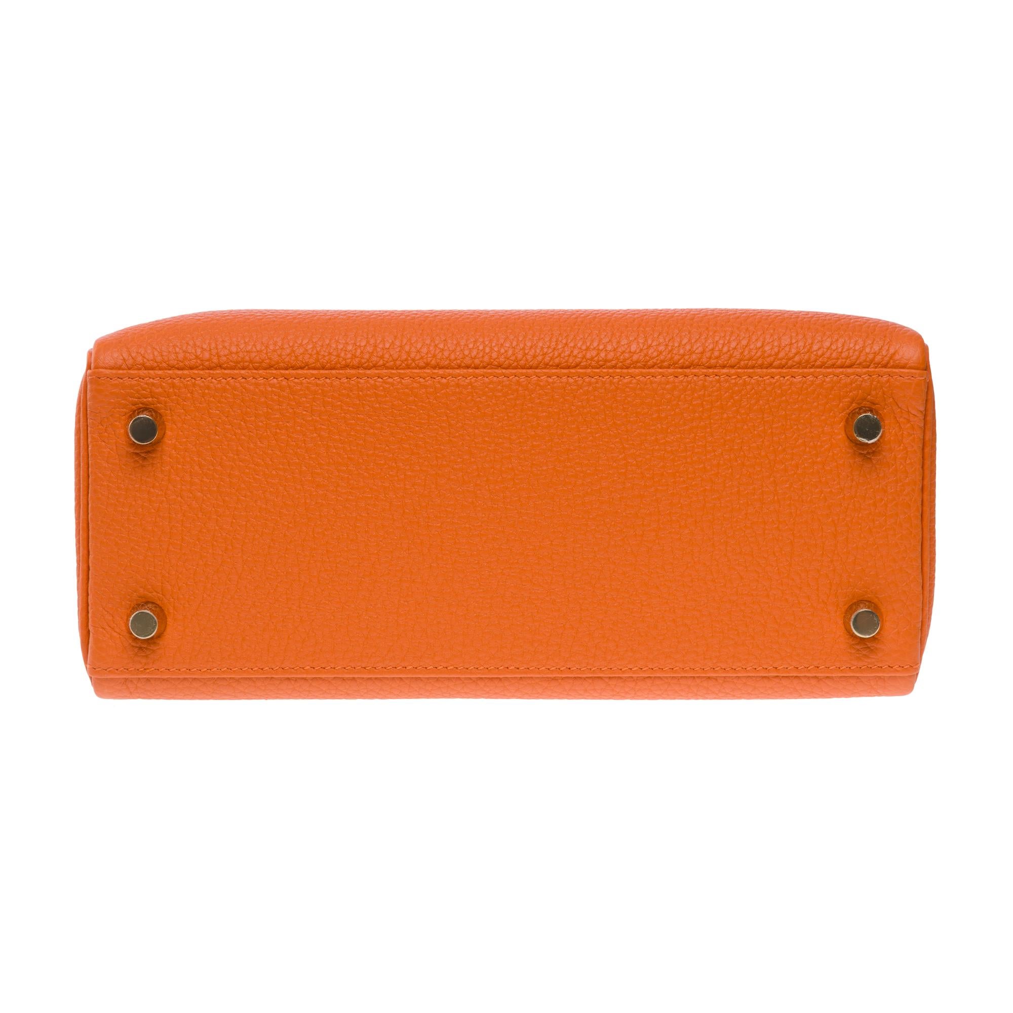 Amazing New Hermès Kelly 25 retourne handbag strap in Orange Togo leather , GHW For Sale 6