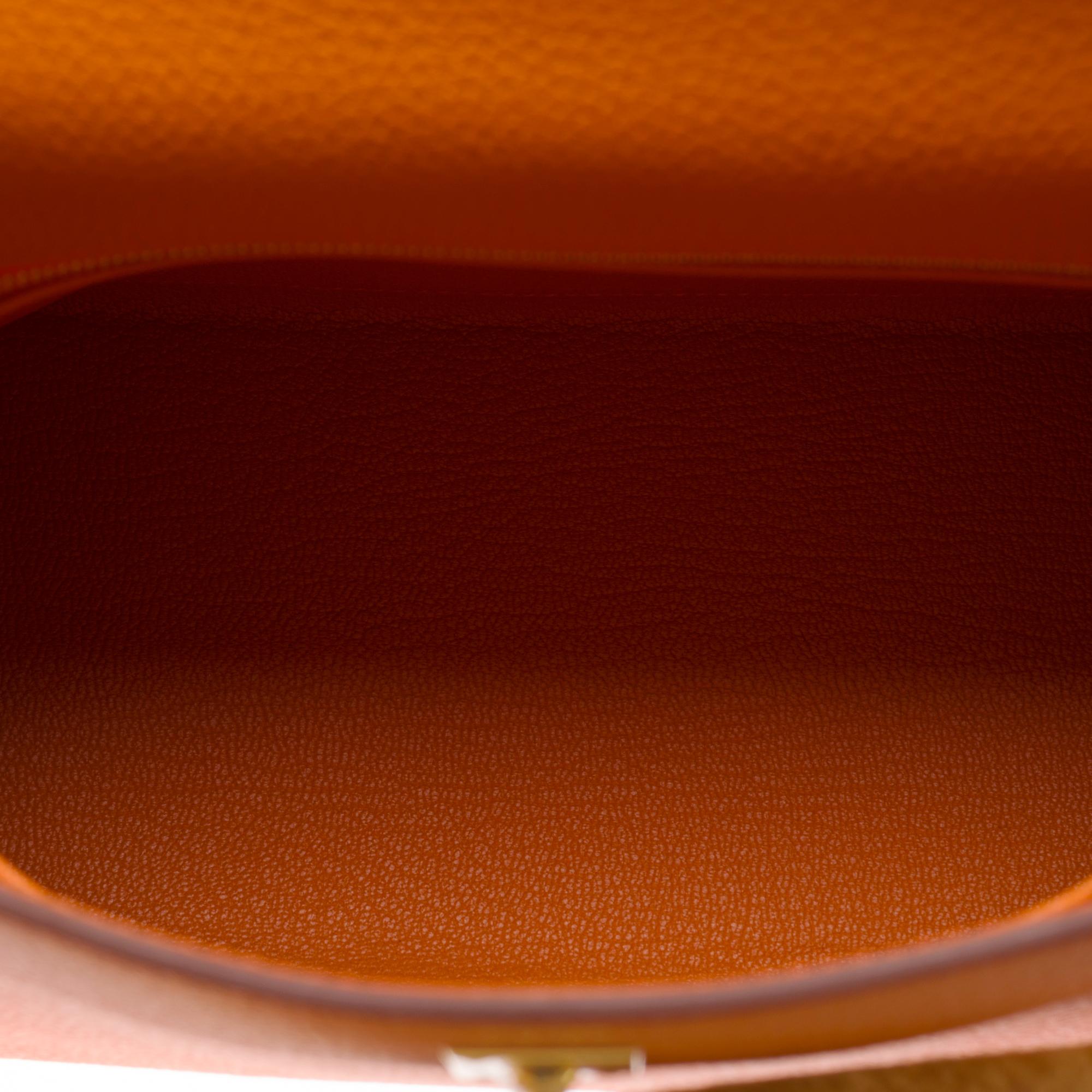 Amazing New Hermès Kelly 25 retourne handbag strap in Orange Togo leather , GHW For Sale 4