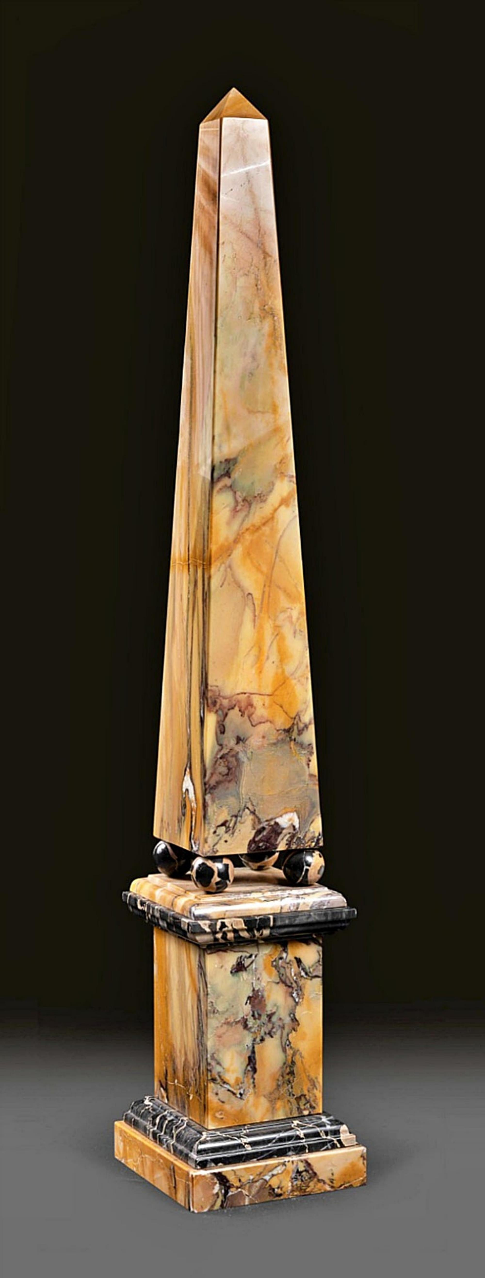Baroque Amazing Obelisk Model in Yellow Siena Marble, 19th Century