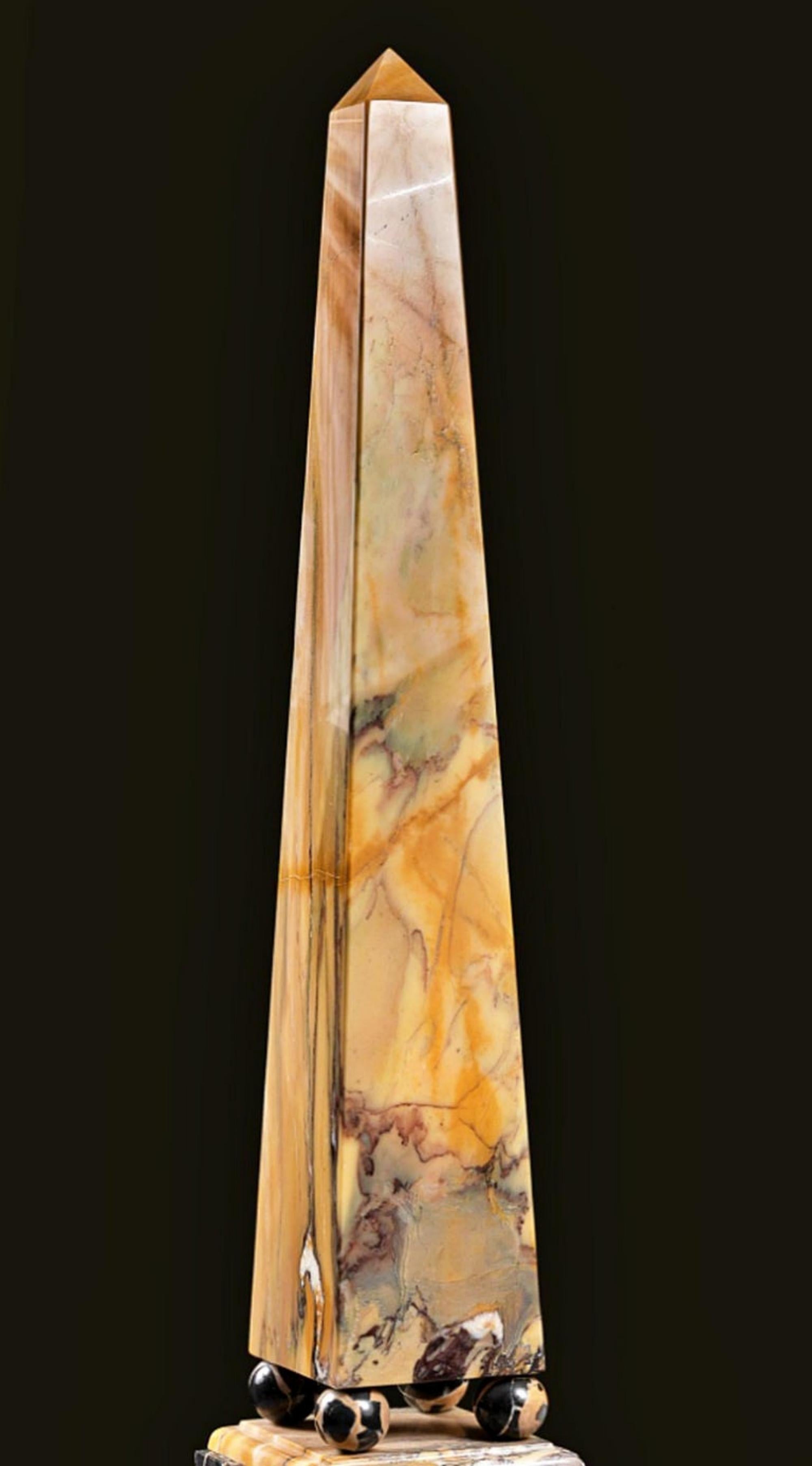 Hand-Crafted Amazing Obelisk Model in Yellow Siena Marble, 19th Century