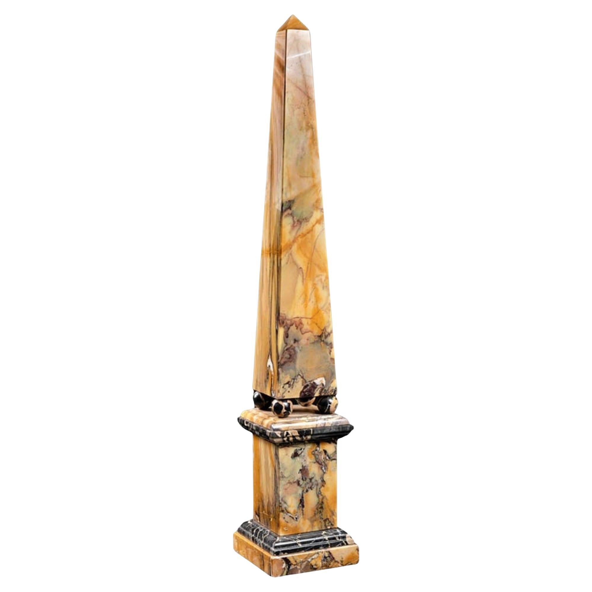 Amazing Obelisk Model in Yellow Siena Marble, 19th Century