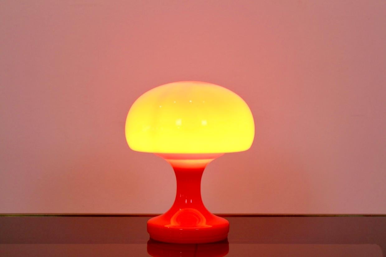 Czech Amazing Orange Opaline Glass Mushroom Table Lamp by Štepán Tabery, 1960s
