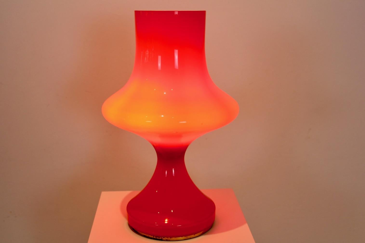 Czech Amazing Orange Opaline Glass Table Lamp by Štepán Tabery, 1960s