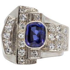 Amazing Original 1940s Ceylon Sapphire and Diamond Ring