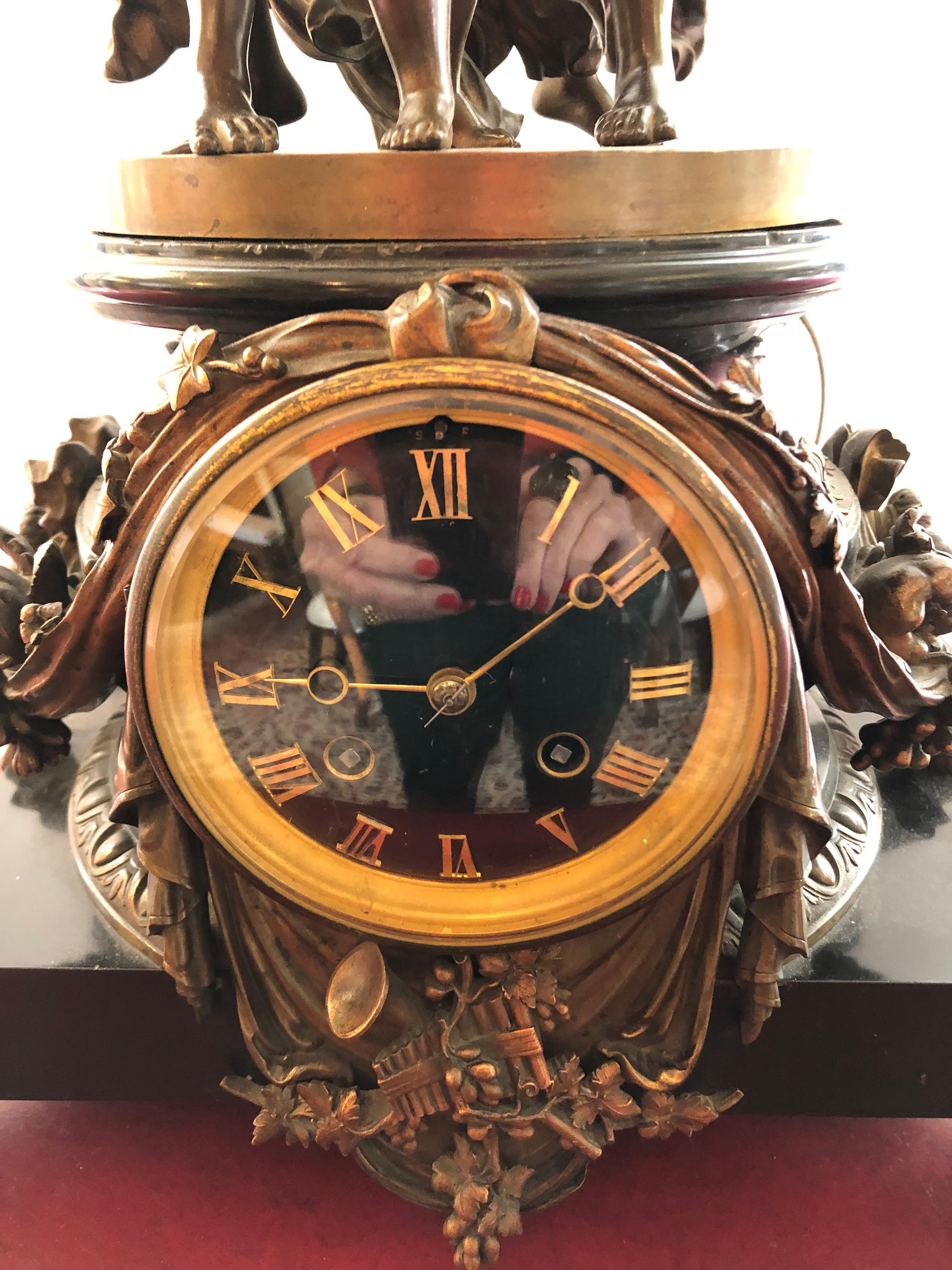 Amazing Ornate French Style Patinated Bronze Tiffany Figural Mantel Clock For Sale 13