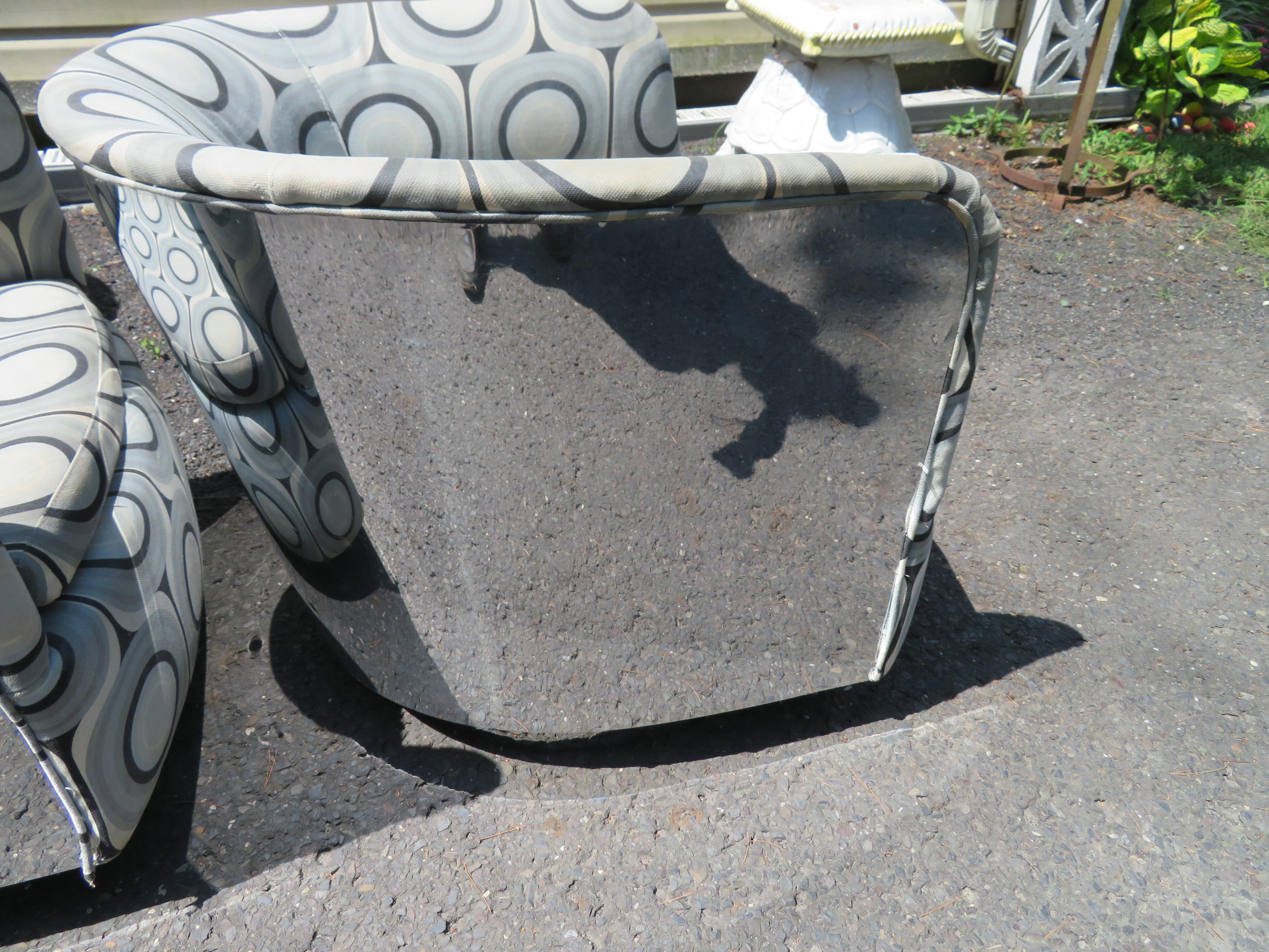 Amazing Pair Chrome Clad Milo Baughman Swivel Rocker Barrel Back Chairs For Sale 2