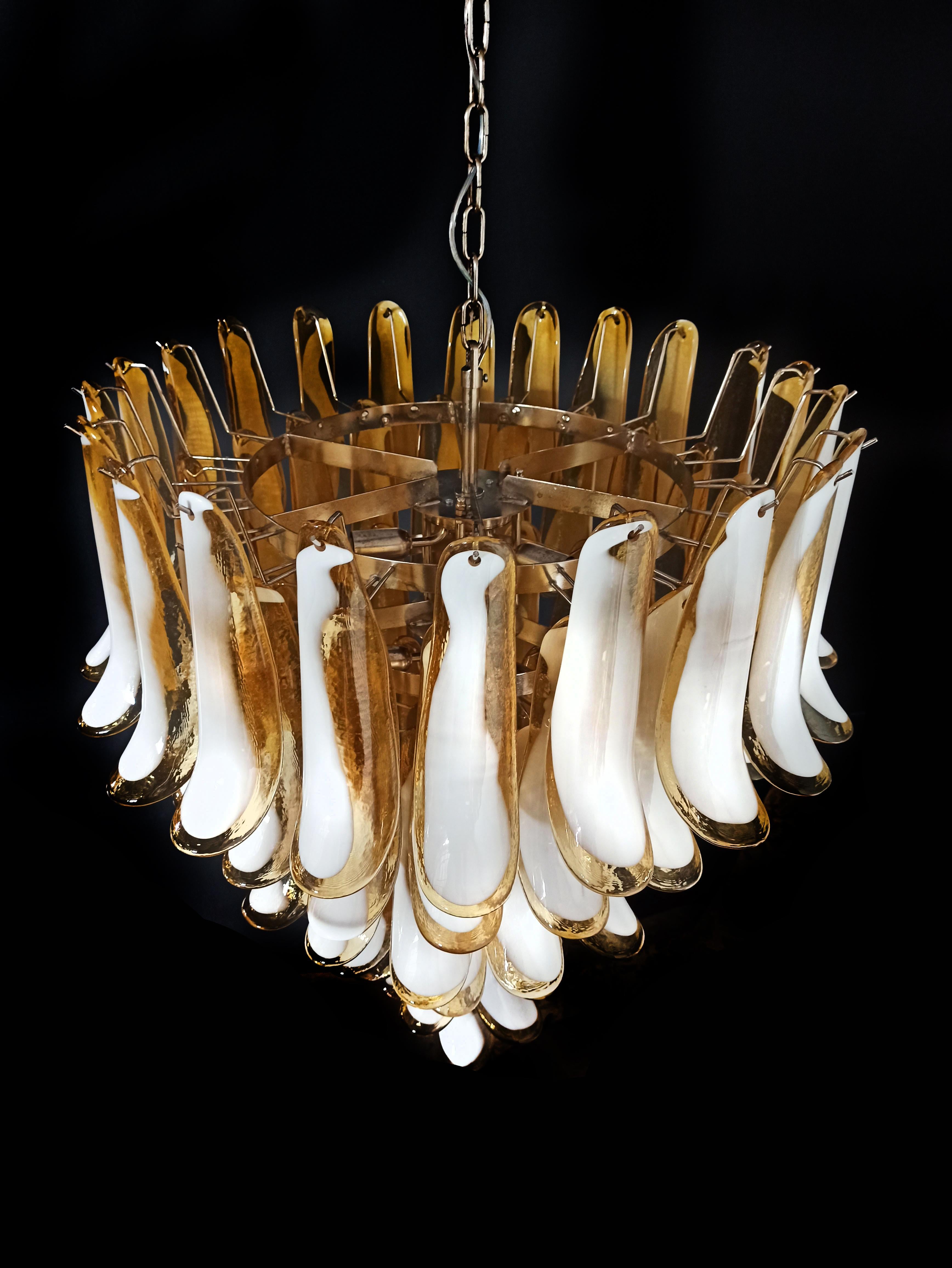 Amazing Pair of Italian Glass Amber Petal Chandeliers, Murano 5