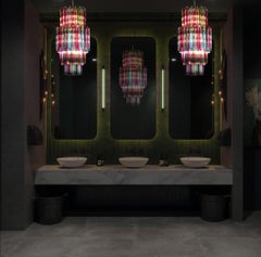 Amazing Pair Italian Murano Arlecchino Glass Chandeliers