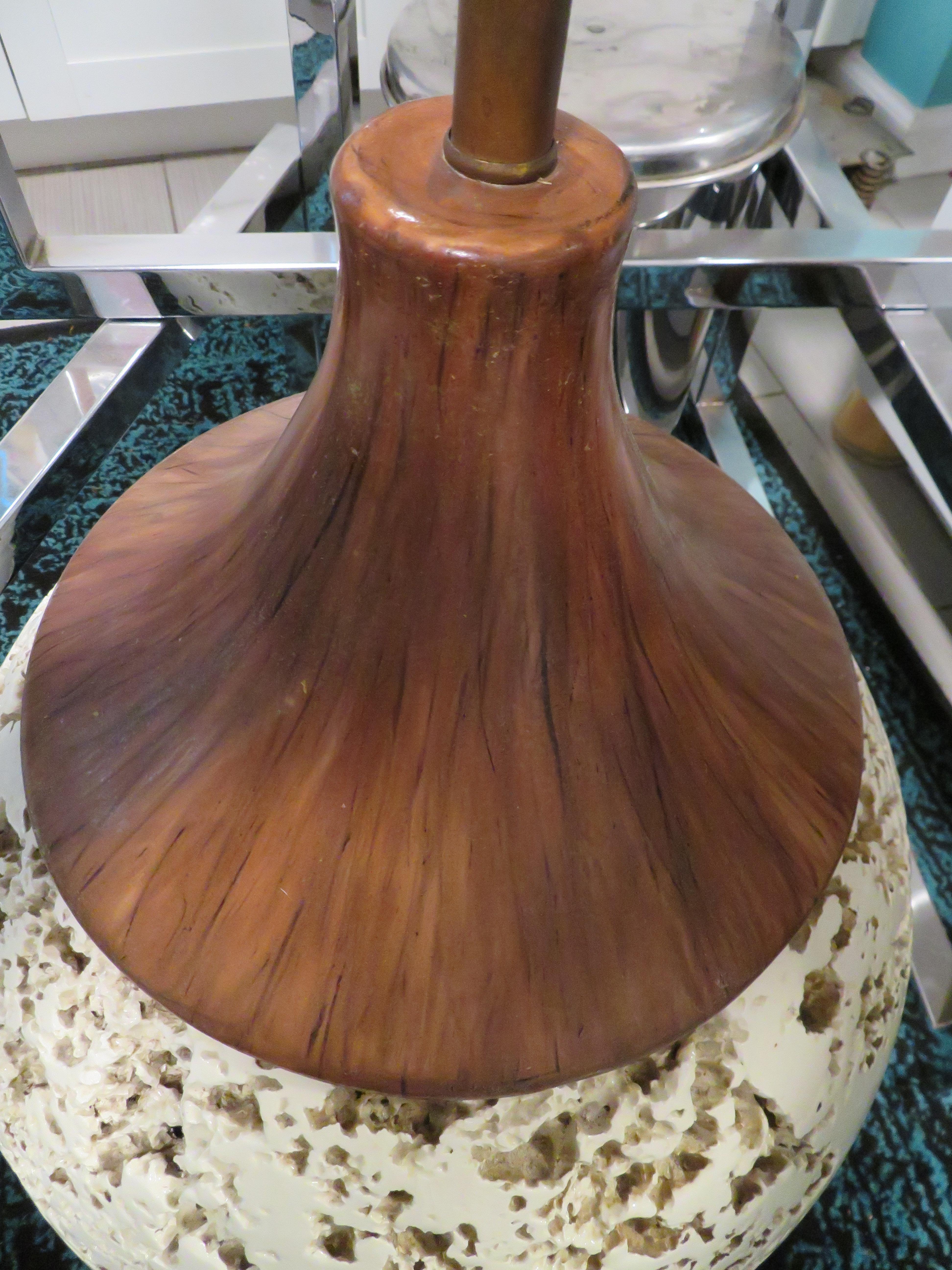 American Amazing Pair Jumbo Faux Travertine Ceramic Orb Lamp Mid-Century Modern For Sale