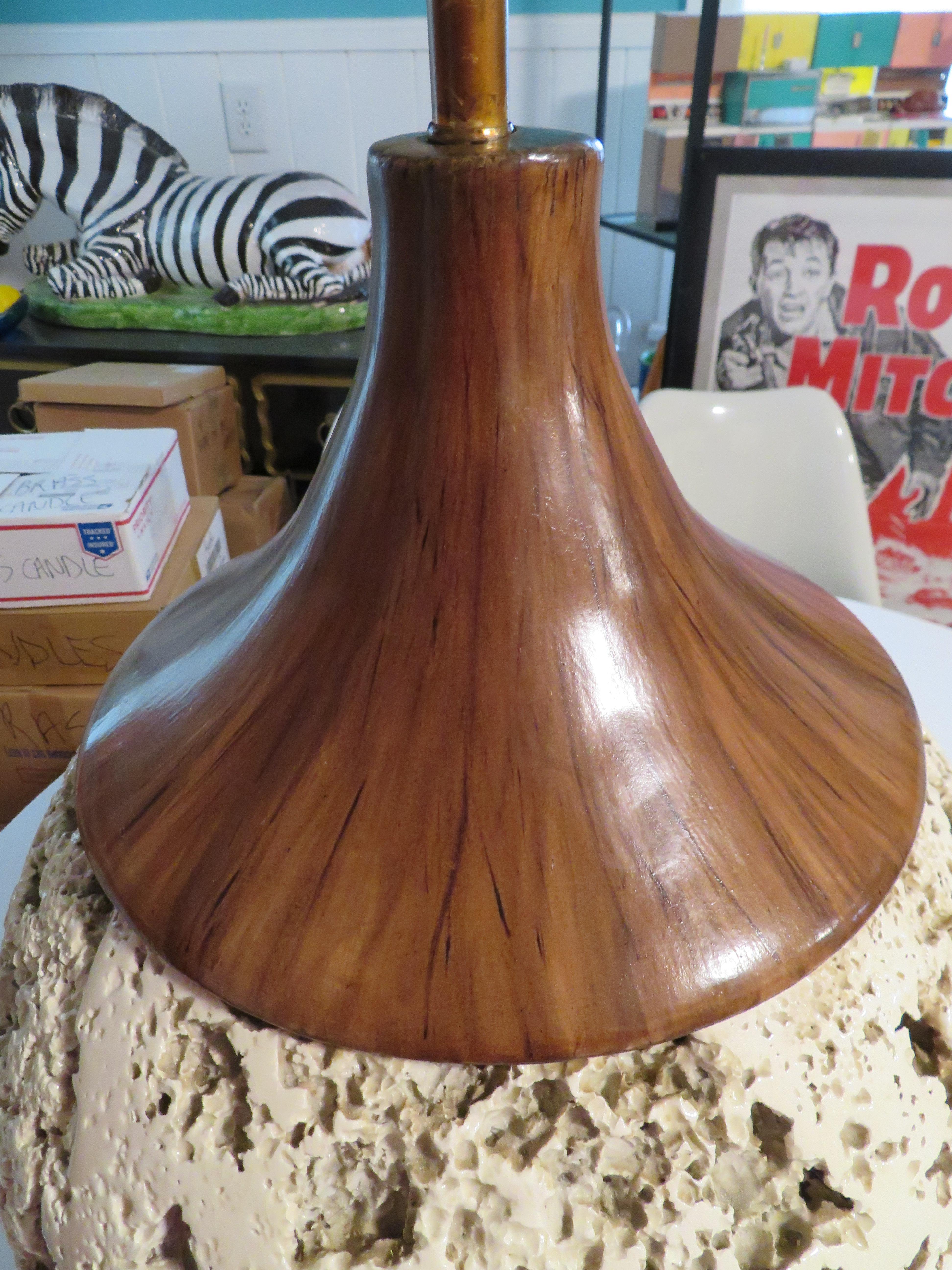 Amazing Pair Jumbo Faux Travertine Ceramic Orb Lamp Mid-Century Modern In Good Condition For Sale In Pemberton, NJ