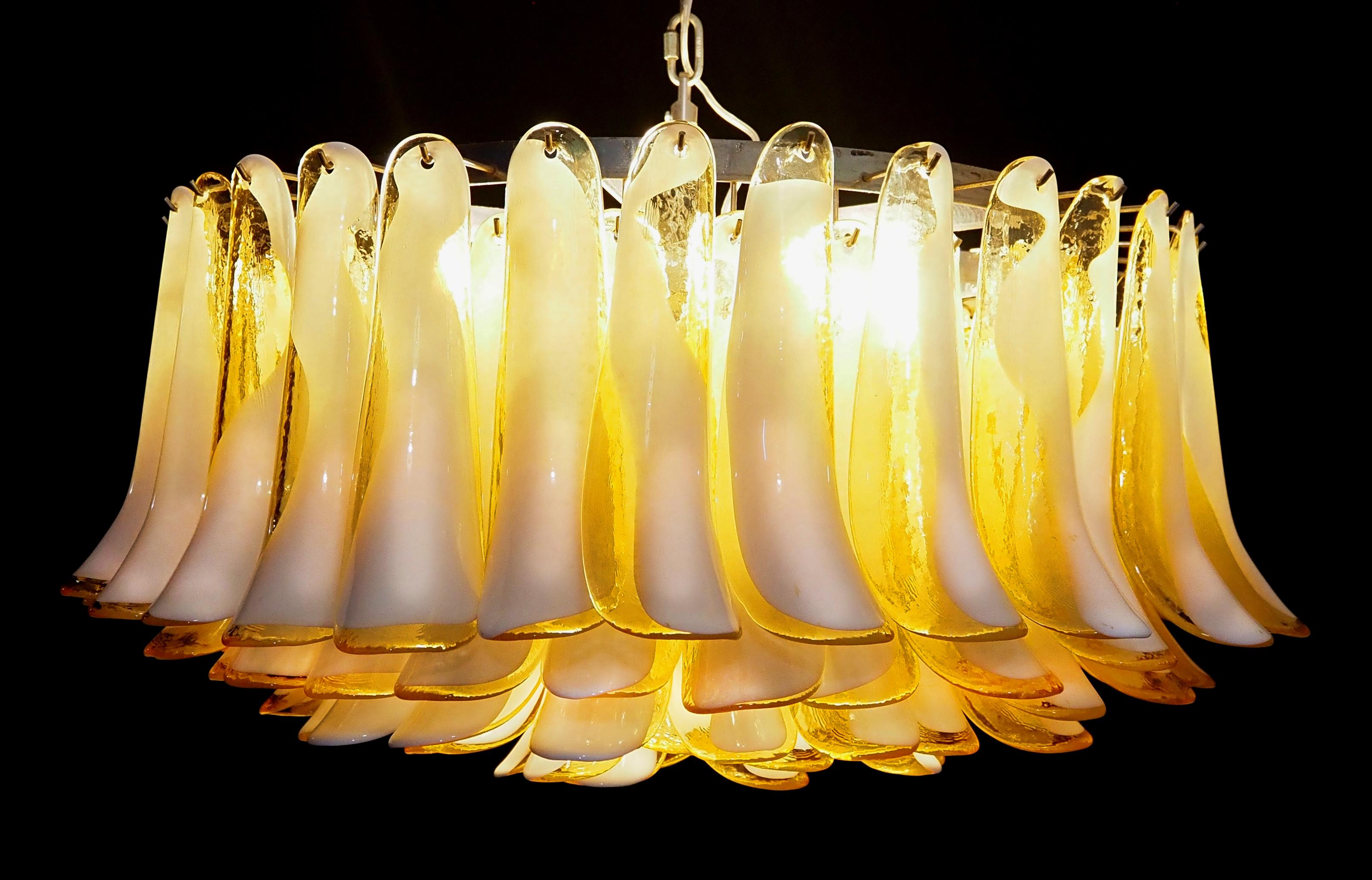 Amazing Pair Murano Amber Petal Chandeliers For Sale 2