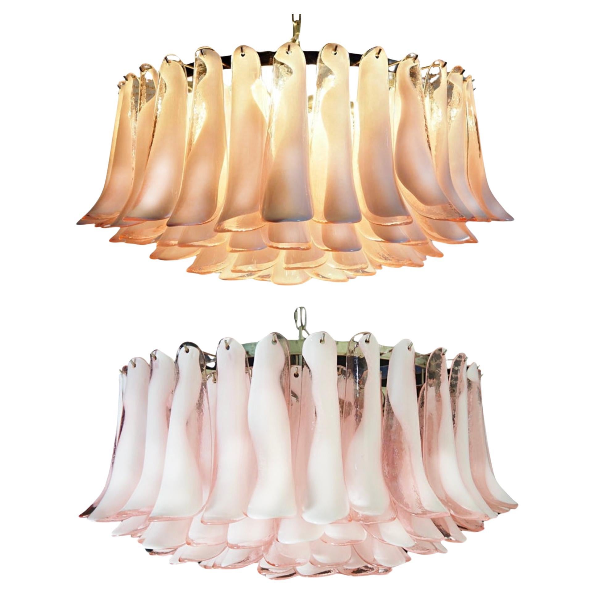 Amazing Pair Murano Pink Petal Chandeliers For Sale
