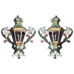 Amazing Pair of 19th Century Venetian Persecution Toleware Lanterns
