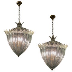 Amazing Pair of Chandeliers "The Queen Mother" by Barovier & Toso, Murano, 1940s