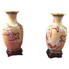 Amazing, Pair of Chinese Cloisonné Vases, Enamelled and Gilded, Cina 1920