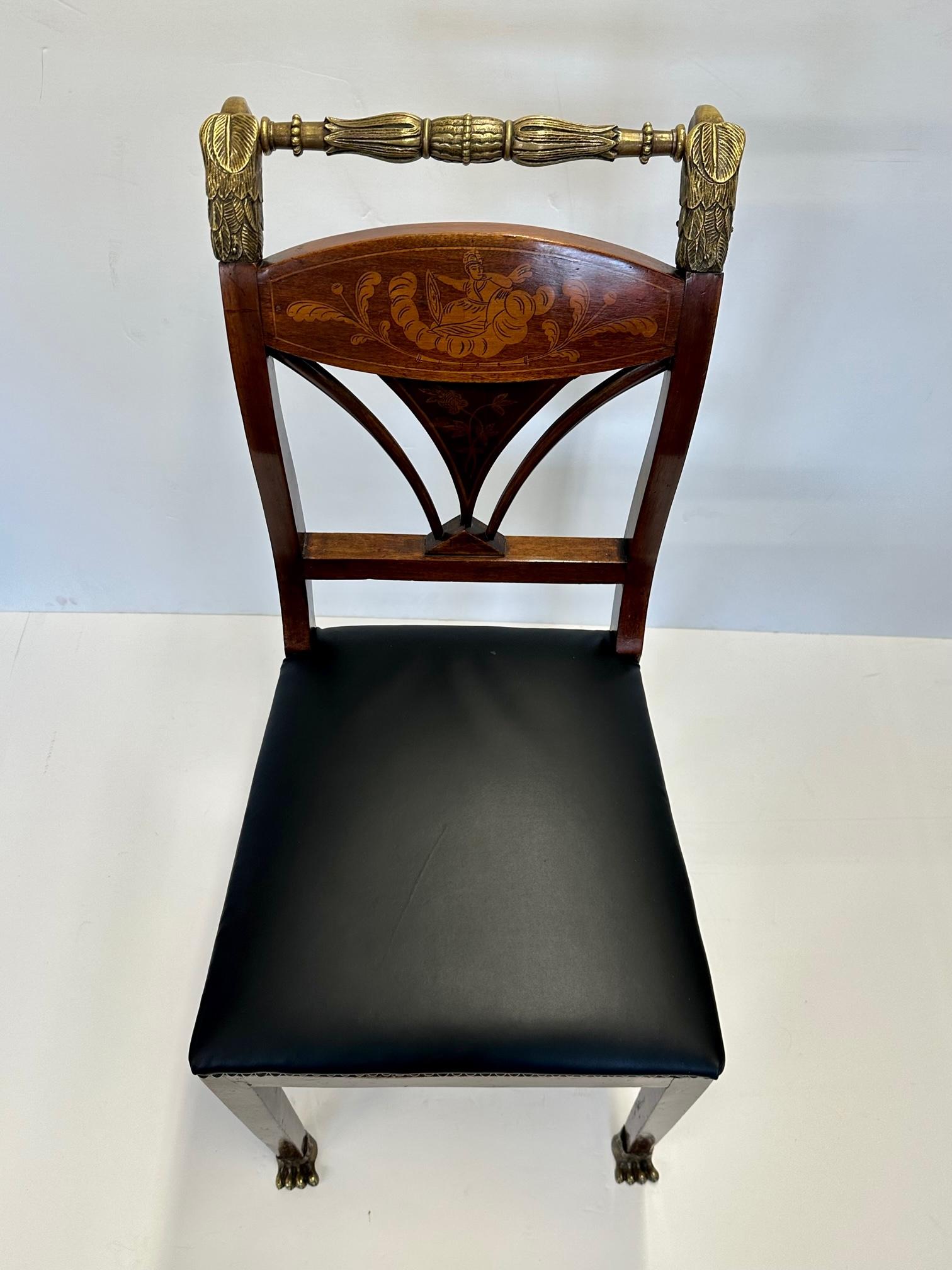 Brass Amazing Pair of Early 19th Century Baltic Mahogany Eagle Motif Side Chairs For Sale