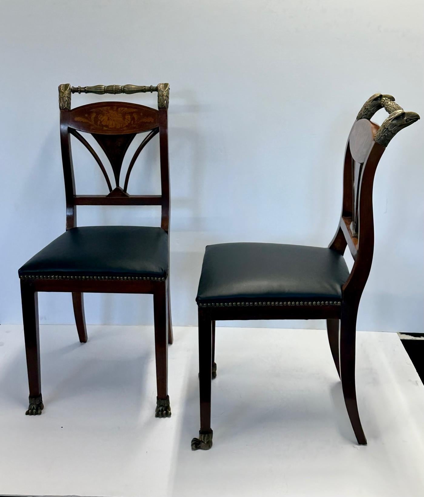 Amazing Pair of Early 19th Century Baltic Mahogany Eagle Motif Side Chairs For Sale 3