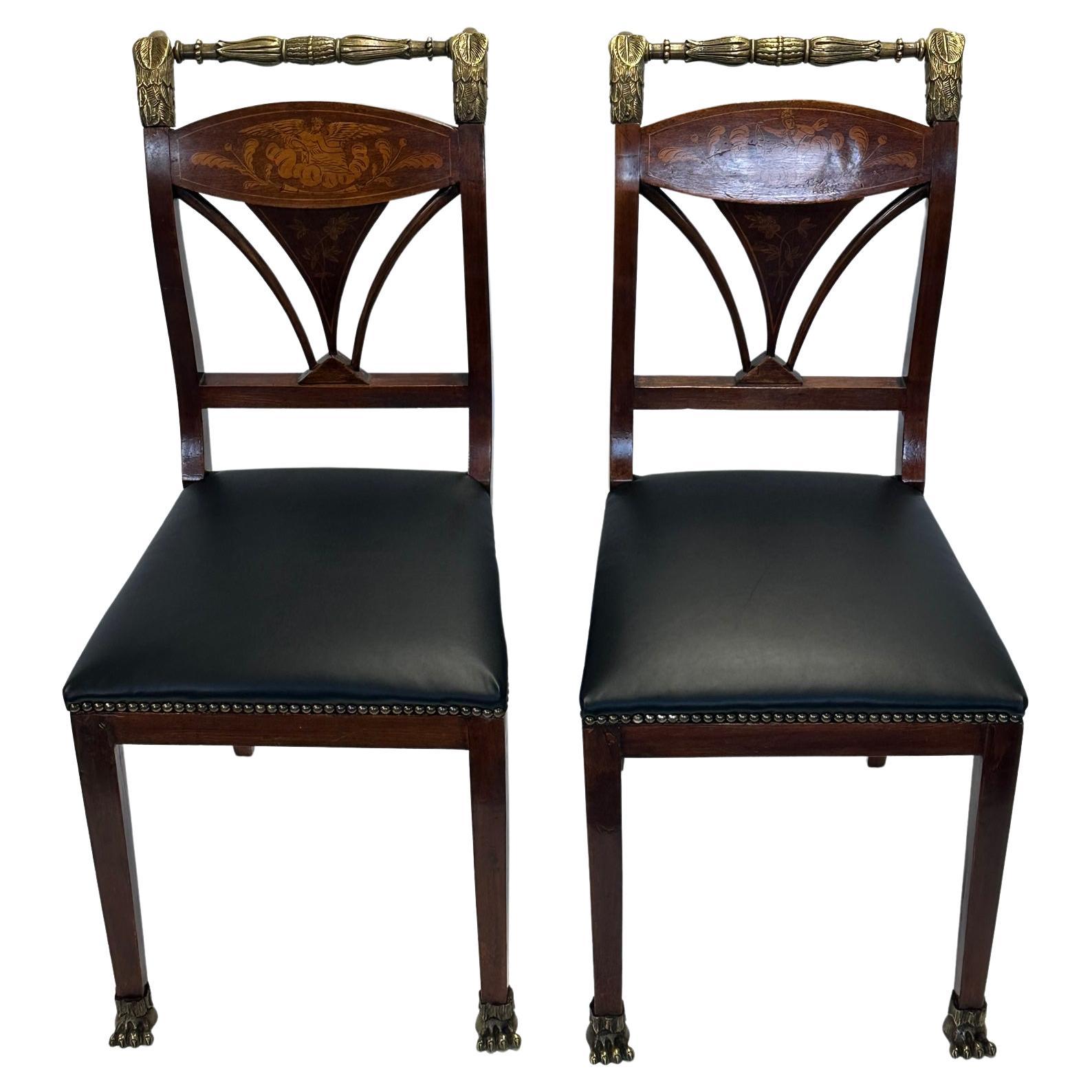 Amazing Pair of Early 19th Century Baltic Mahogany Eagle Motif Side Chairs