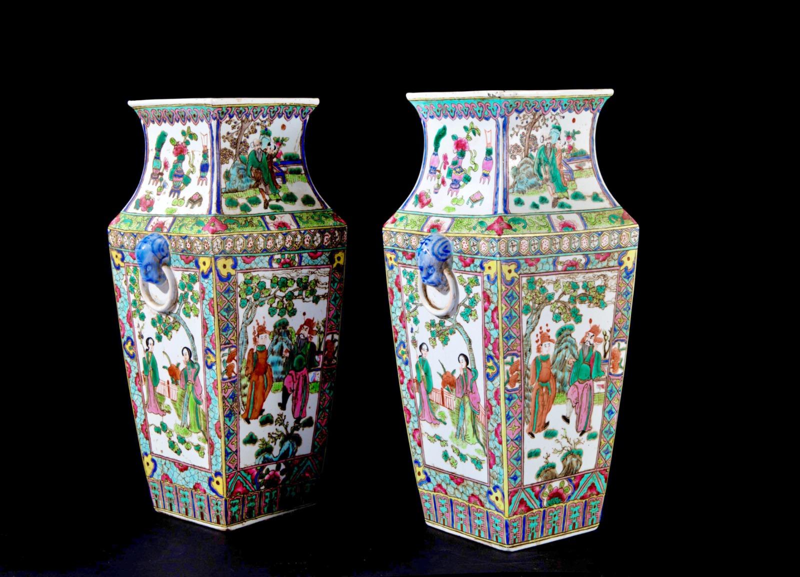 Chinese Amazing Pair of Green Family Porcelain Vases China, 19th Century