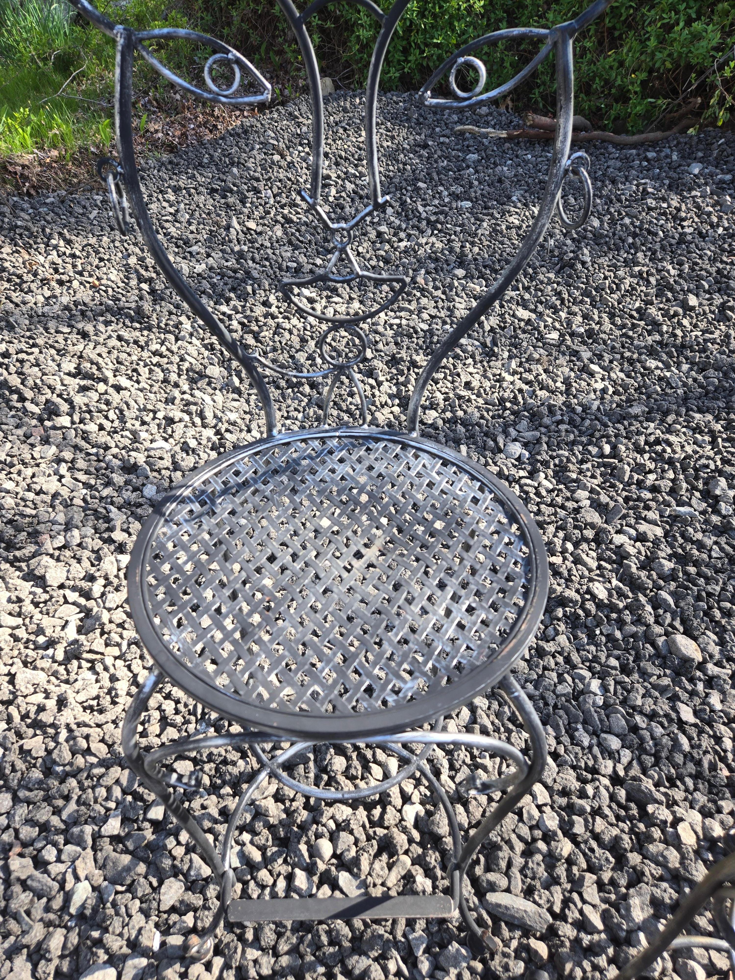 Amazing Pair of Hers & Hers Vintage Wrought Iron Chairs John Risley For Sale 6