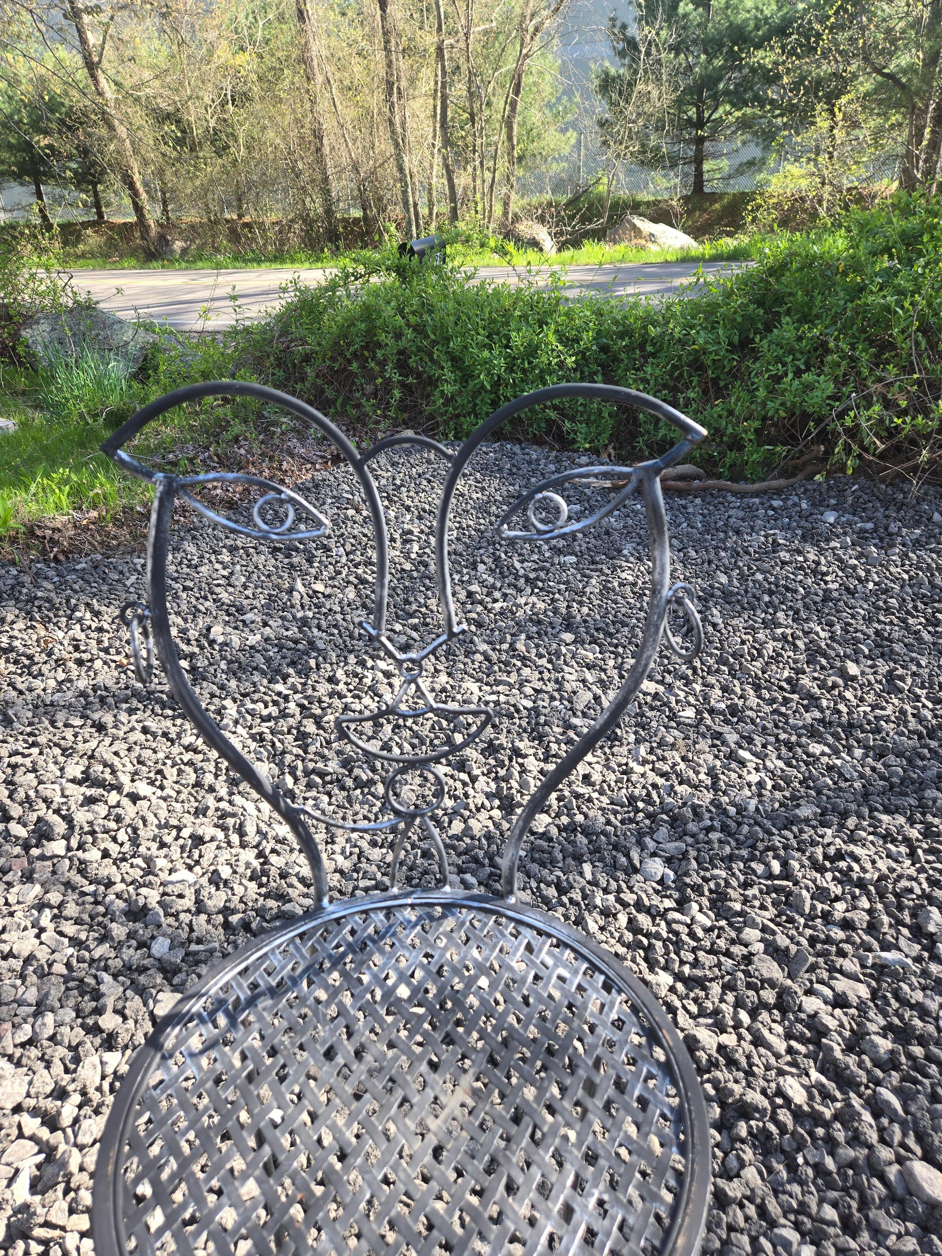 Amazing Pair of Hers & Hers Vintage Wrought Iron Chairs John Risley For Sale 7