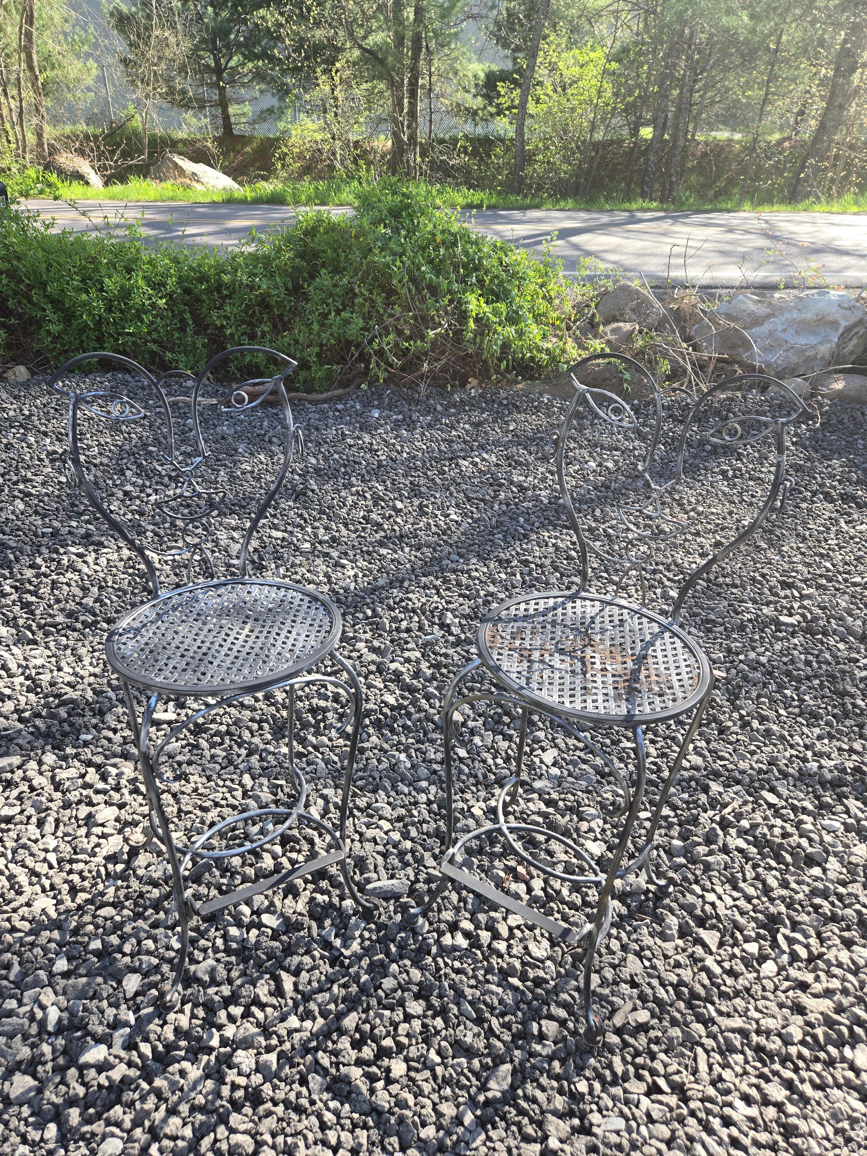 Amazing Pair of Hers & Hers Vintage Wrought Iron Chairs John Risley In Good Condition For Sale In Cumberland, RI