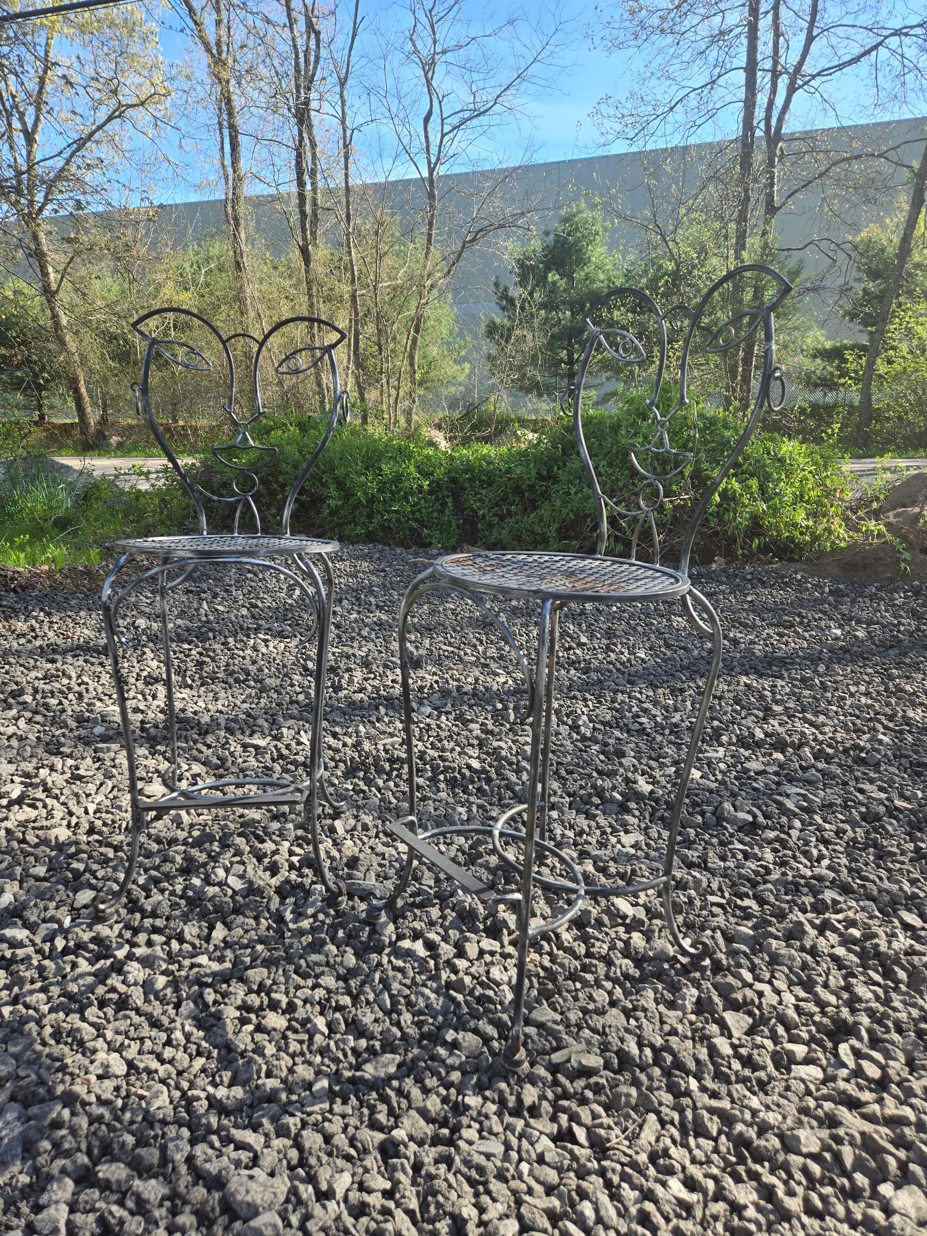 Amazing Pair of Hers & Hers Vintage Wrought Iron Chairs John Risley For Sale 1