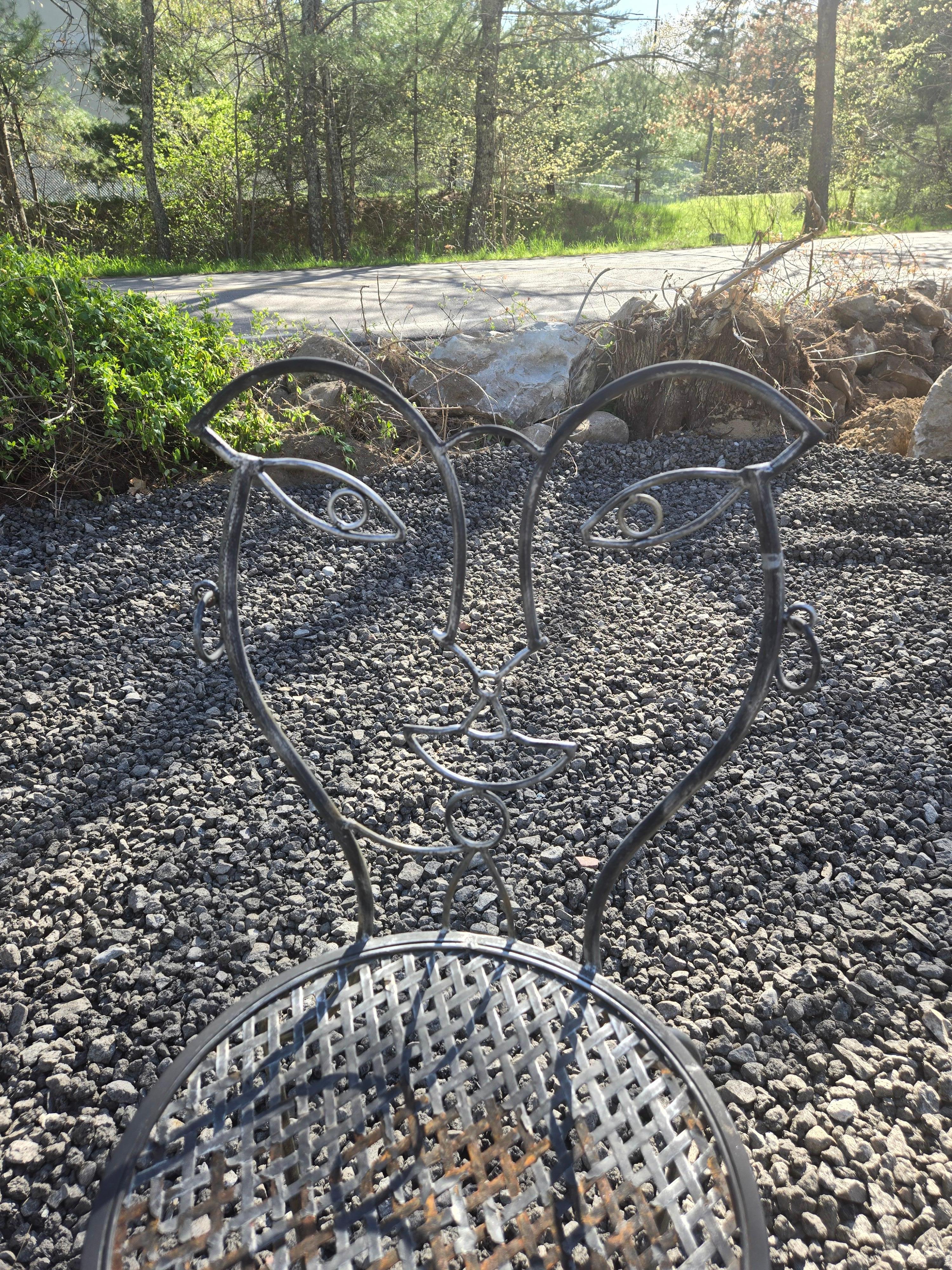 Amazing Pair of Hers & Hers Vintage Wrought Iron Chairs John Risley For Sale 4
