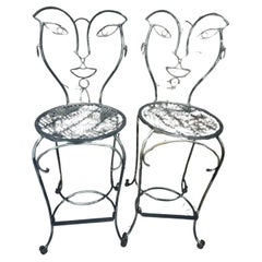Amazing Pair of Hers & Hers Vintage Wrought Iron Chairs John Risley