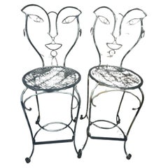 Amazing Pair of Hers & Hers Vintage Wrought Iron Chairs John Risley