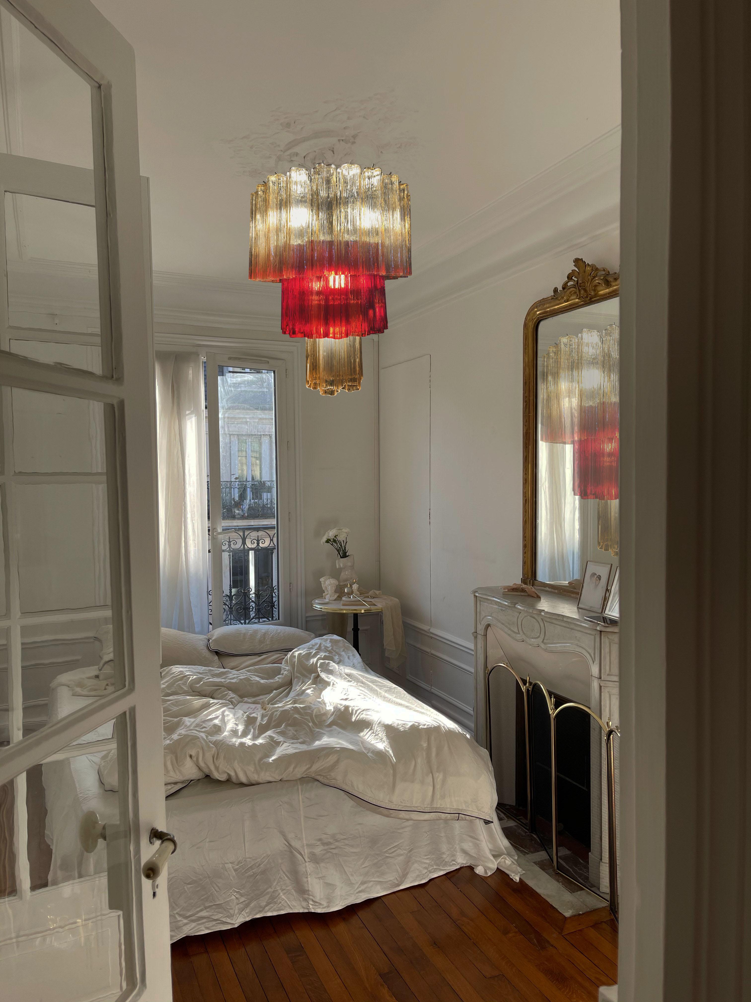 Amazing Pair of Italian Gold and Red Chandeliers by Valentina Planta, Murano 5