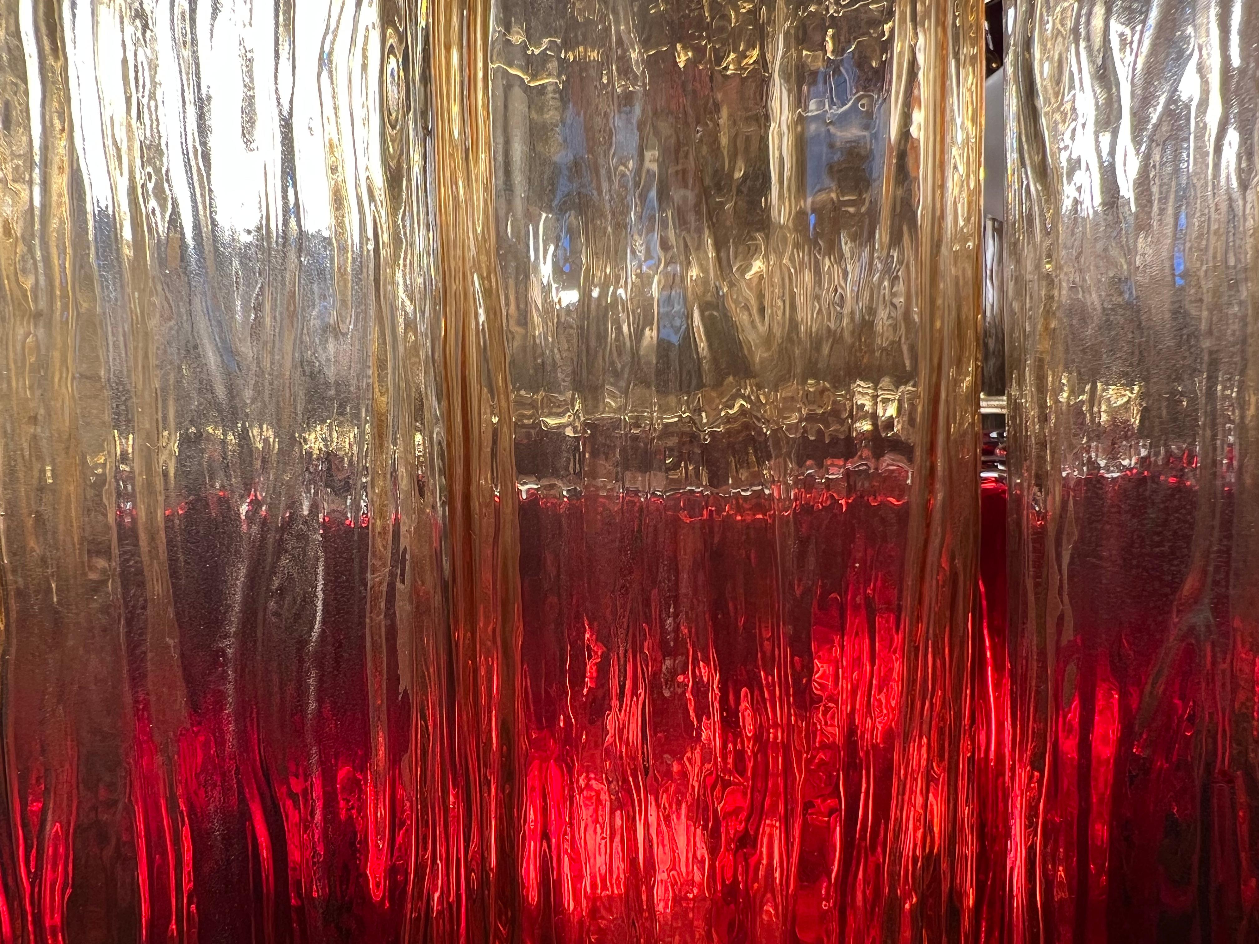 Amazing Pair of Italian Gold and Red Chandeliers by Valentina Planta, Murano 6