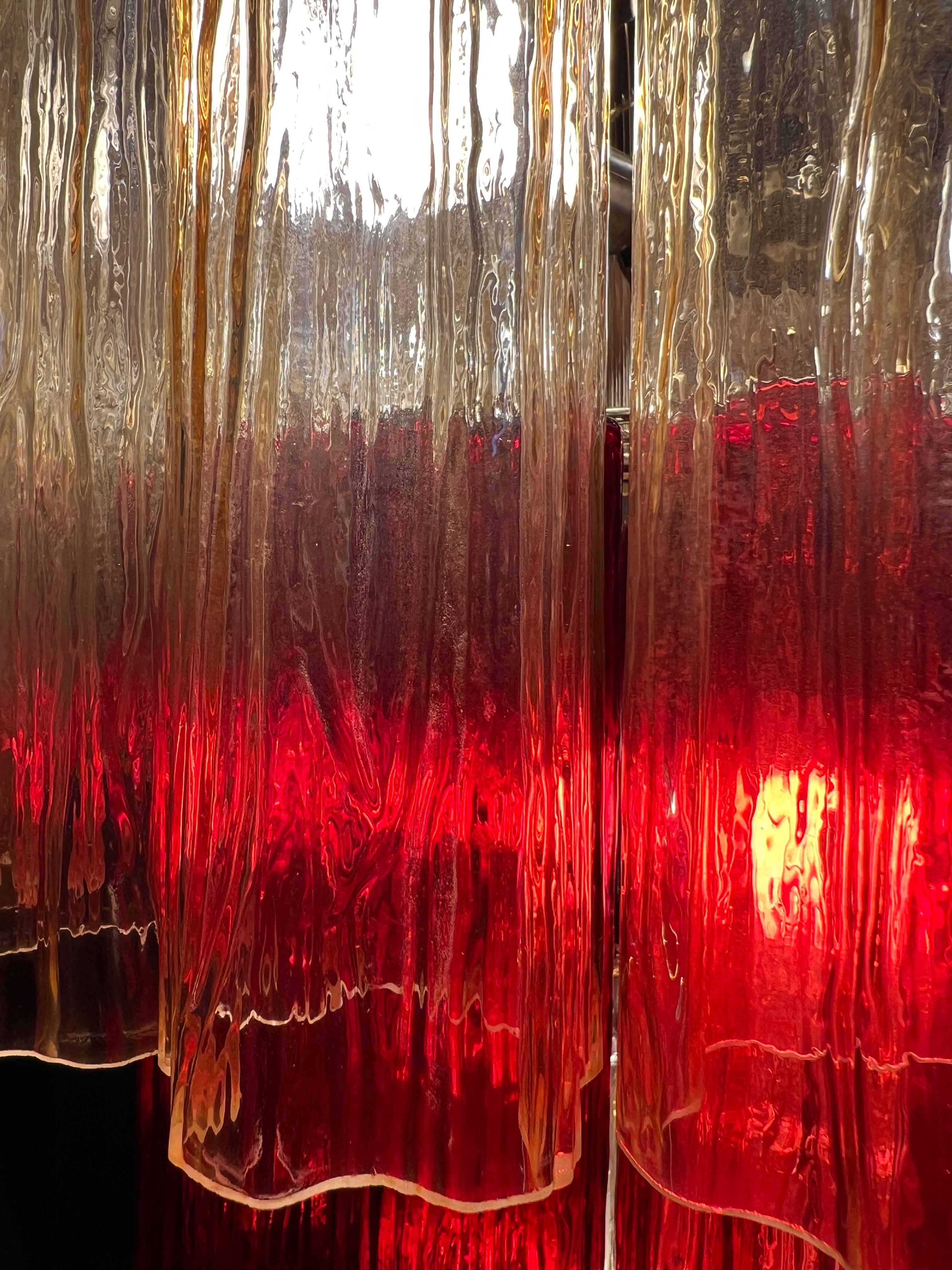 Amazing Pair of Italian Gold and Red Chandeliers by Valentina Planta, Murano 7