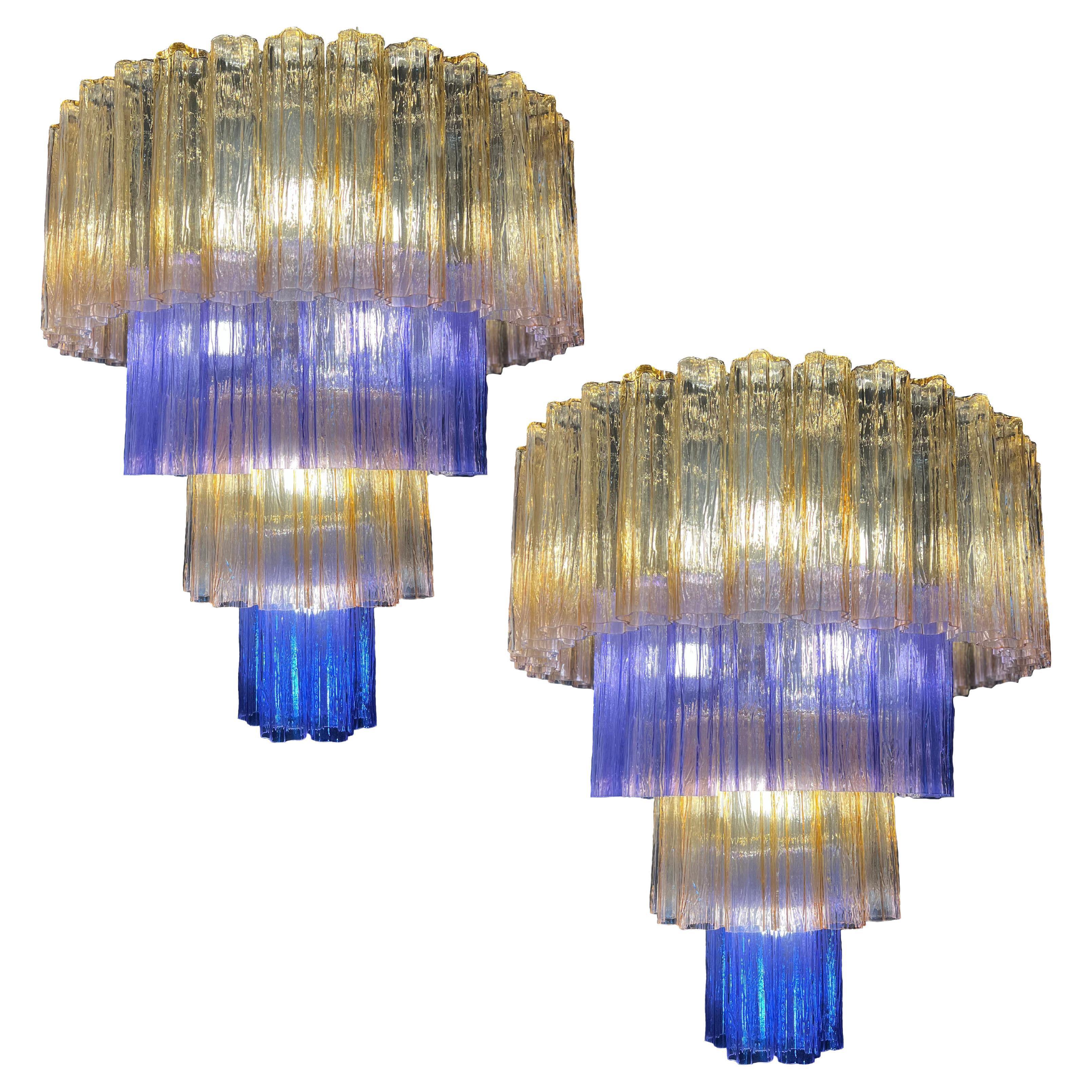 Amazing Pair of Italian Lollo Chandeliers by Valentina Planta Murano