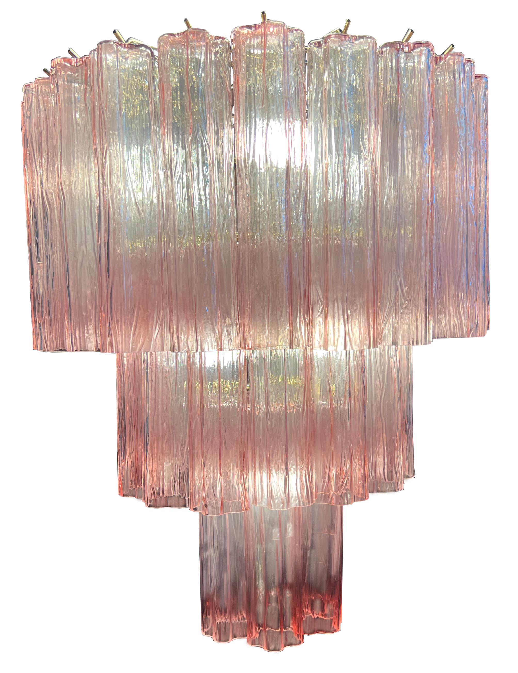 Amazing Pair of Italian Pink Chandeliers by Valentina Planta, Murano For Sale 9
