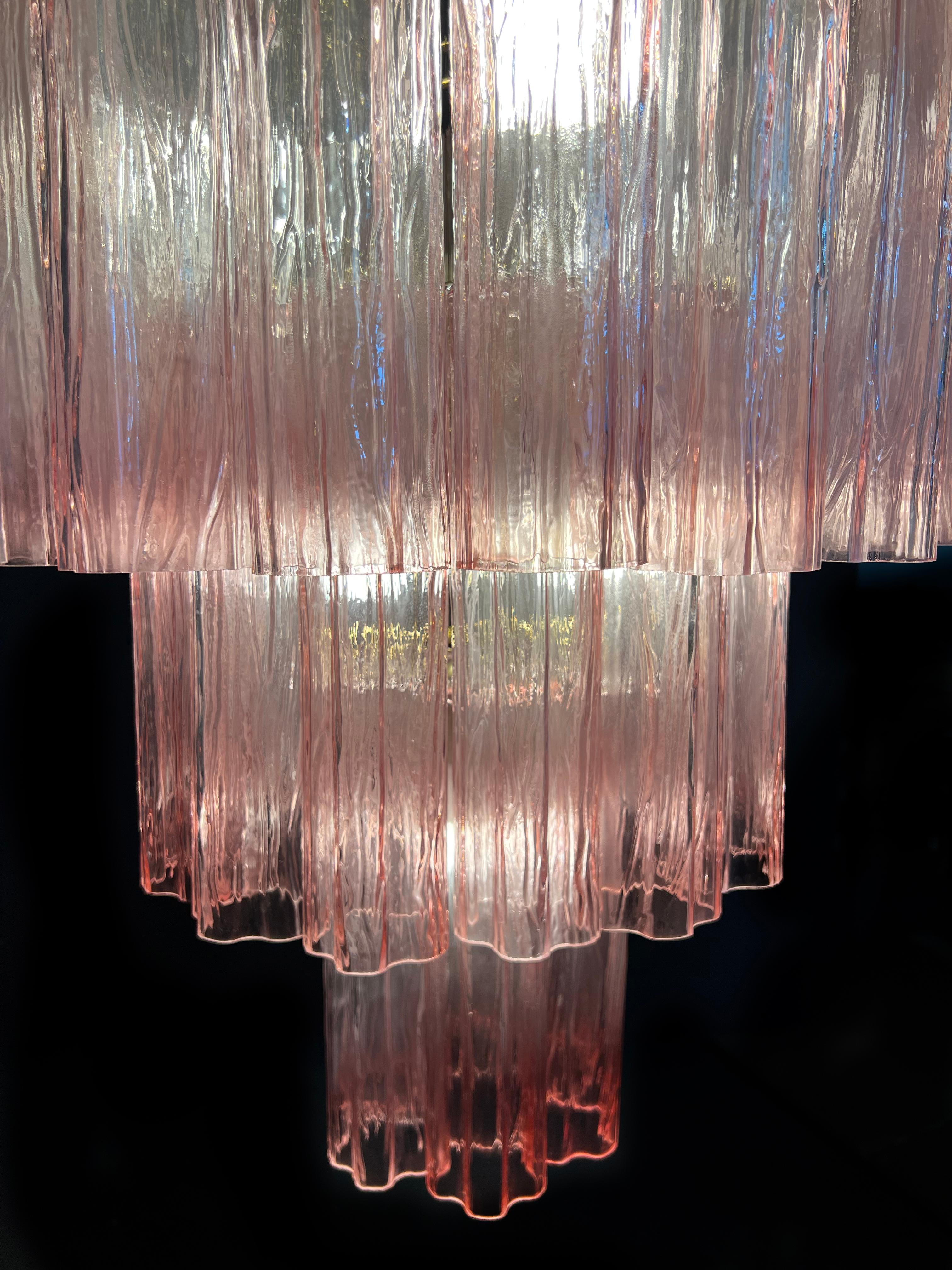 Contemporary Amazing Pair of Italian Pink Chandeliers by Valentina Planta, Murano For Sale