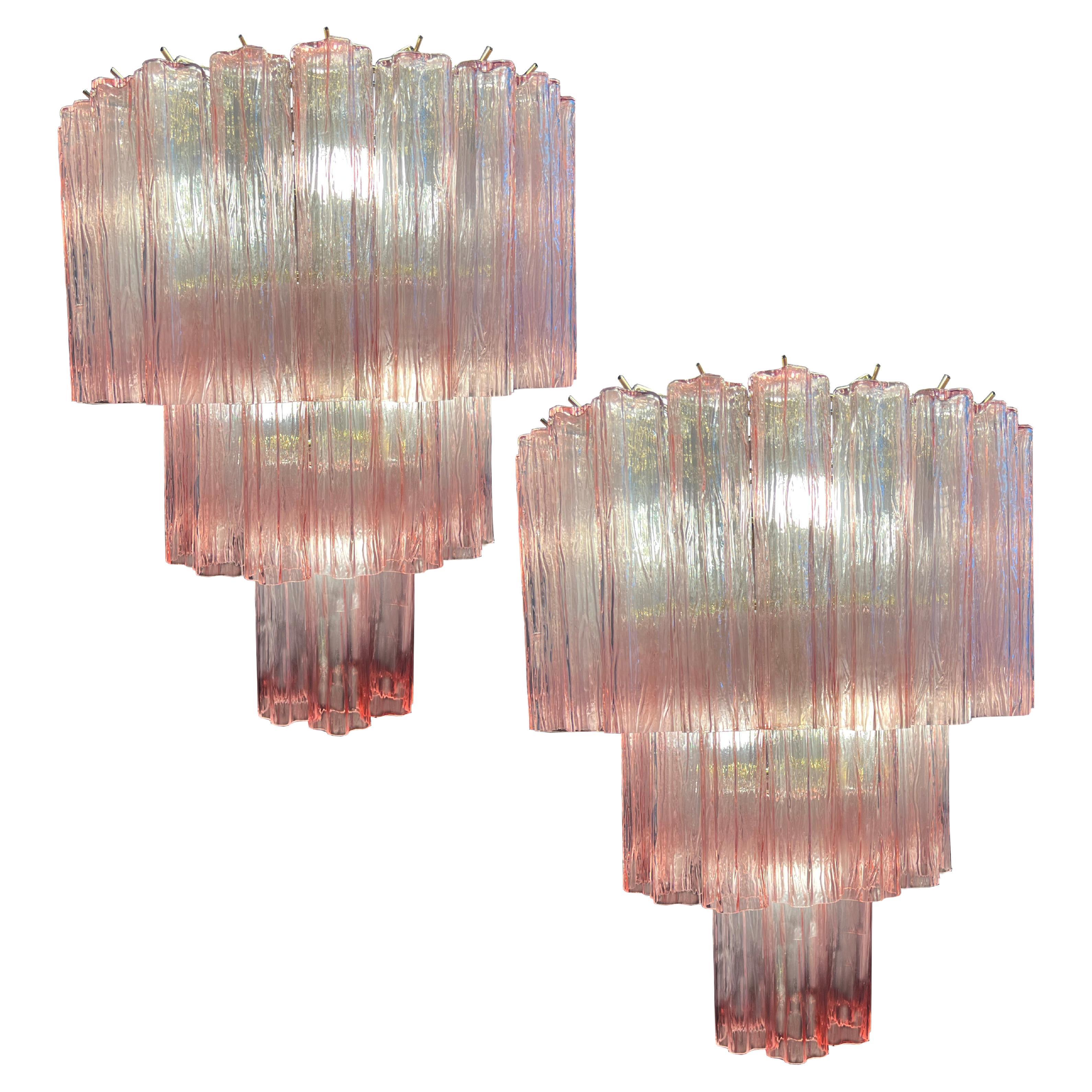 Amazing Pair of Italian Pink Chandeliers by Valentina Planta, Murano For Sale