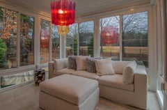 Amazing Pair of Italian Red and Gold Chandeliers by Valentina Planta, Murano
