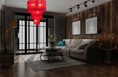 Amazing Pair of Italian Red Chandeliers by Valentina Planta, Murano