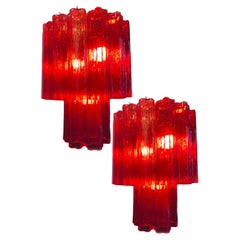 Amazing Pair of Italian ruby-red Chandeliers, Murano by Valentina Planta