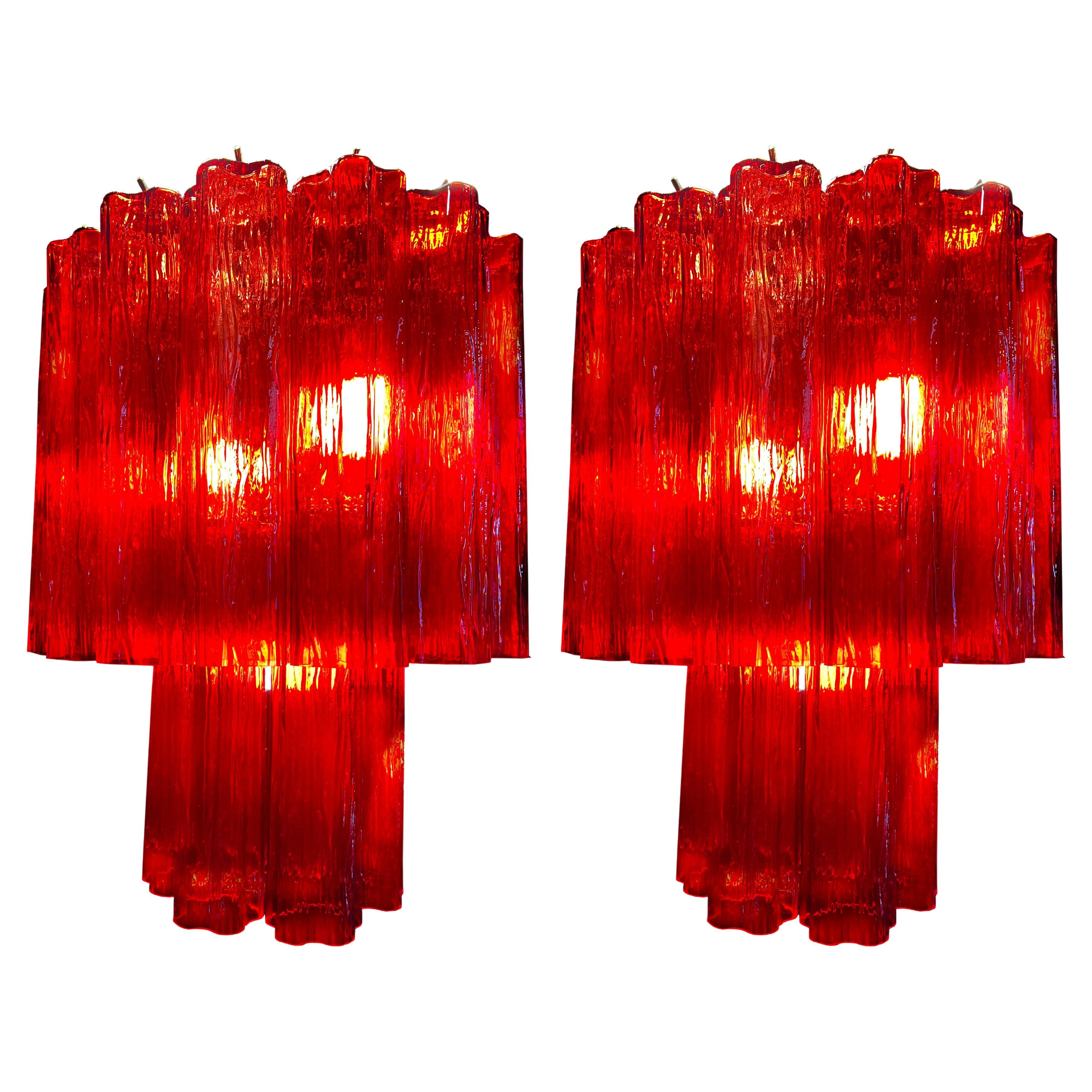 Amazing Pair of Italian ruby-red Chandeliers, Murano by Valentina Planta For Sale